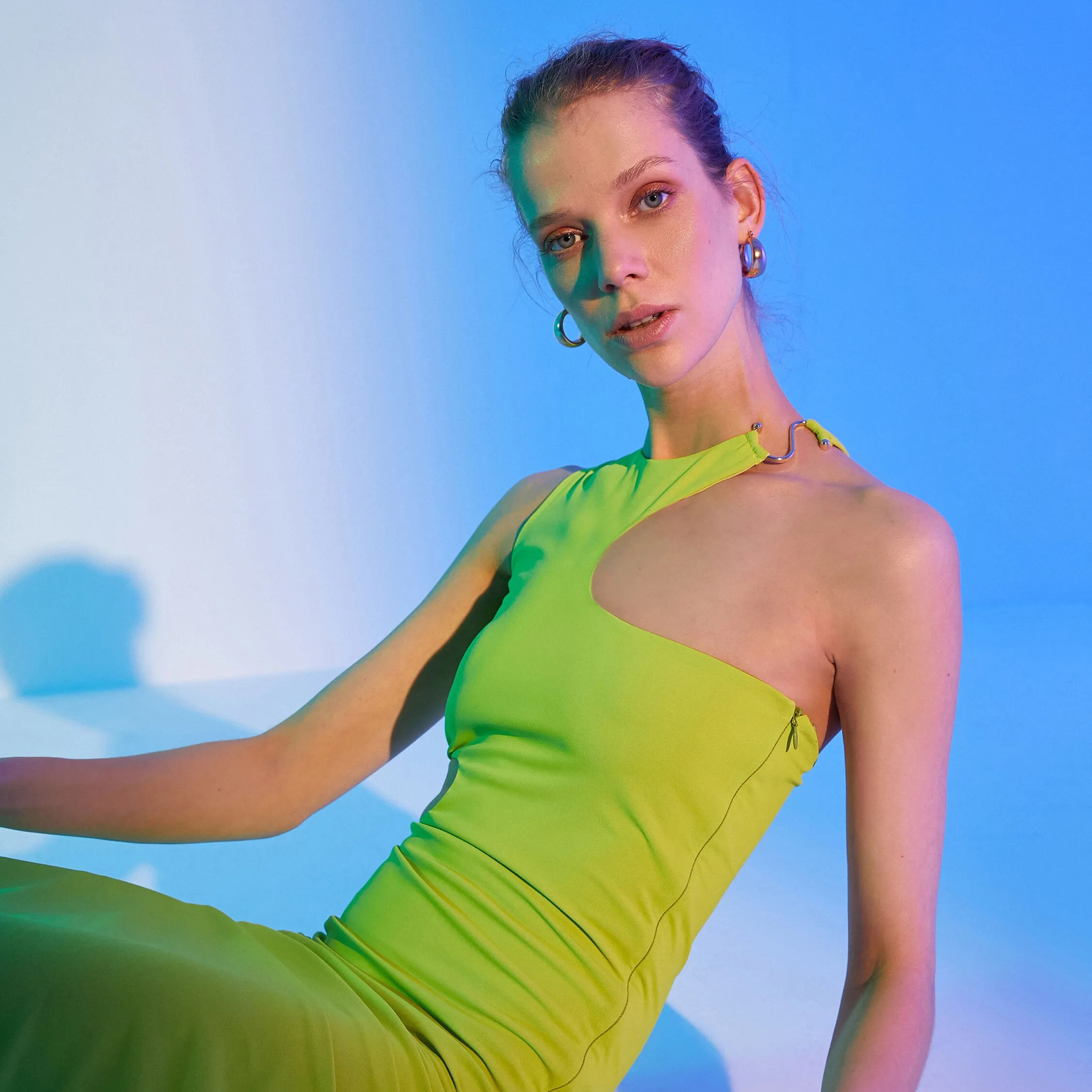KOTON Green One-Shoulder Column Women's Midi Dress-women-clothing-dresses-image-4