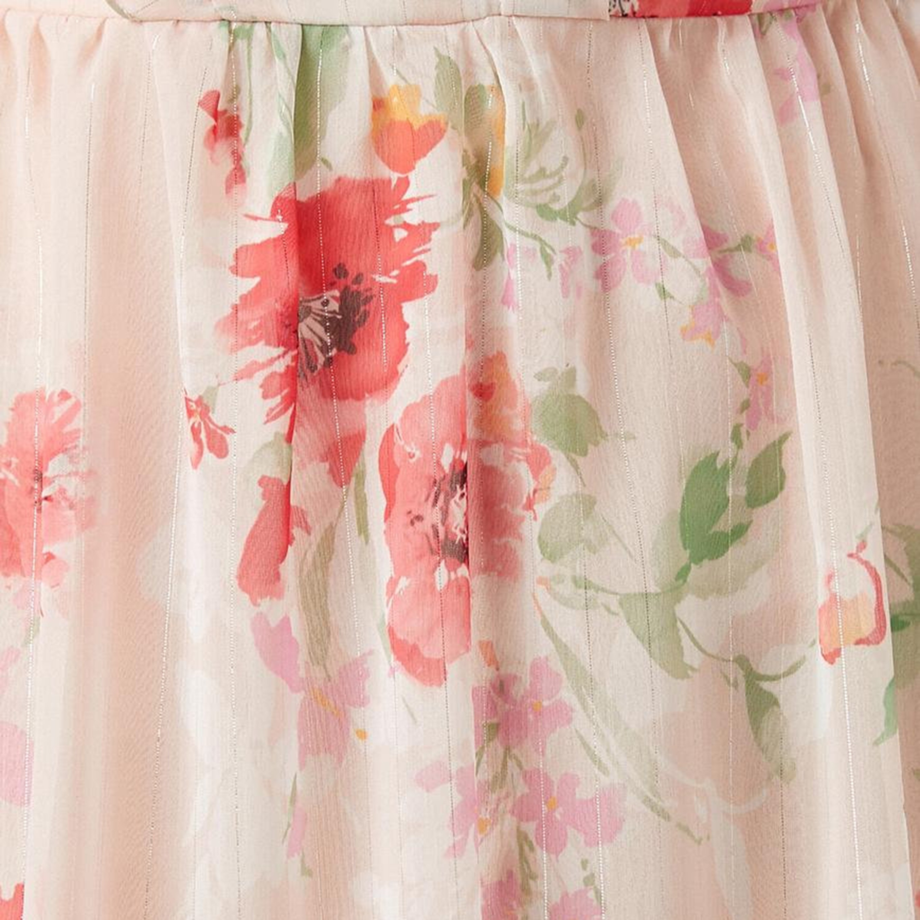 فستان ميدي شيفون بأكمام رفرافة وياقة وطبعة أزهار باللون الوردي للنساء من كوتون-women-clothing-dresses-image-5