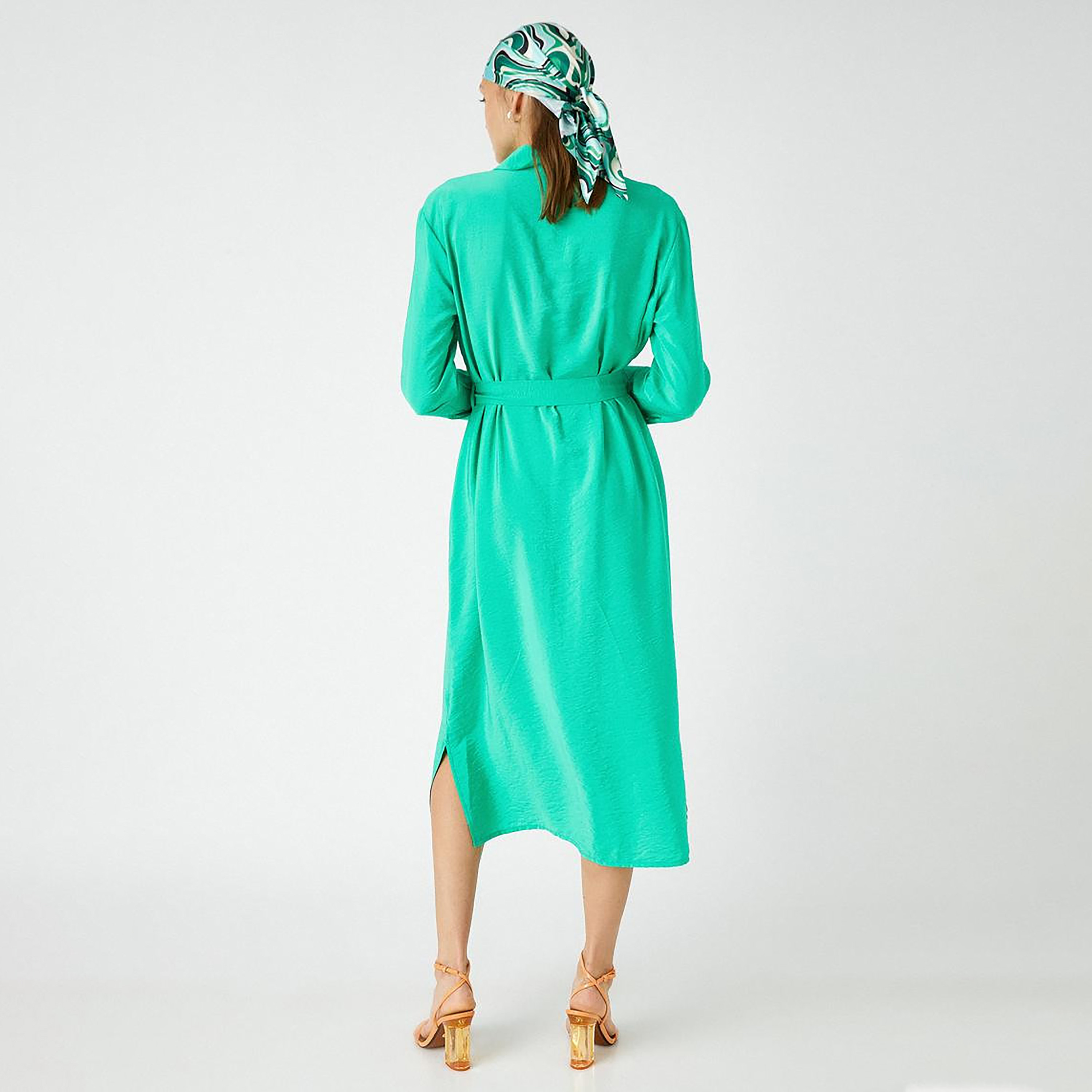 KOTON Green Collared Shirt Women's Midi Dress-women-clothing-dresses-image-3
