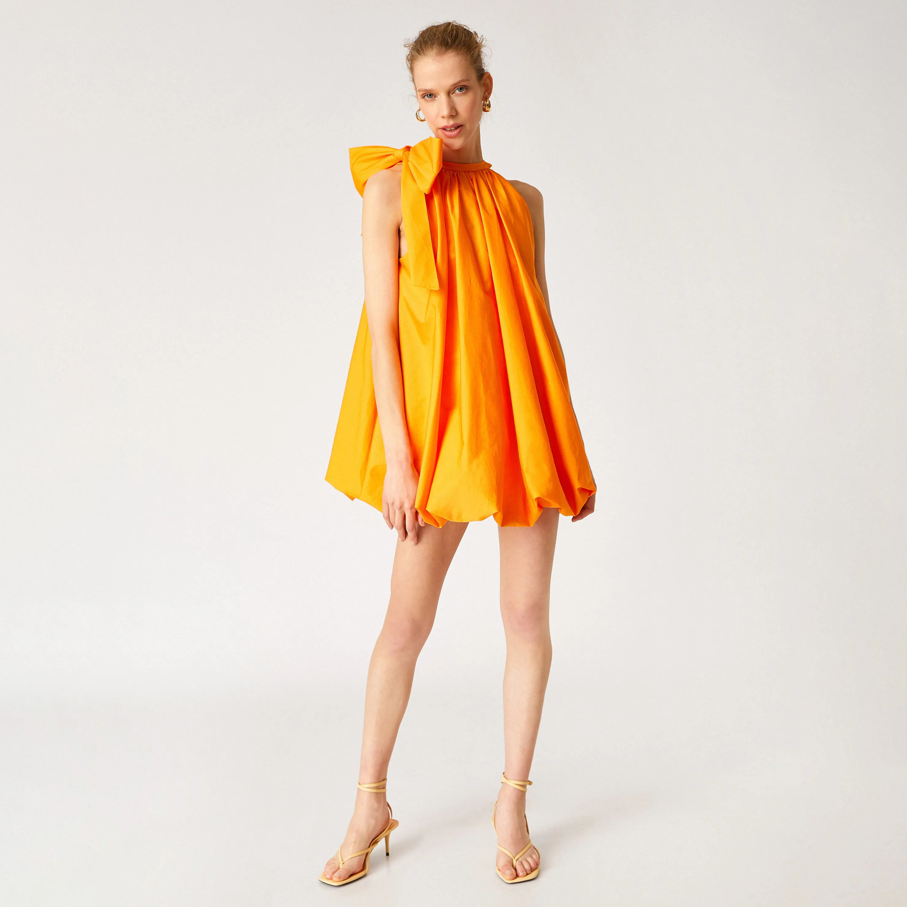 KOTON Orange Halter Neck Balloon Women's Mini Dress-women-clothing-dresses-image-1
