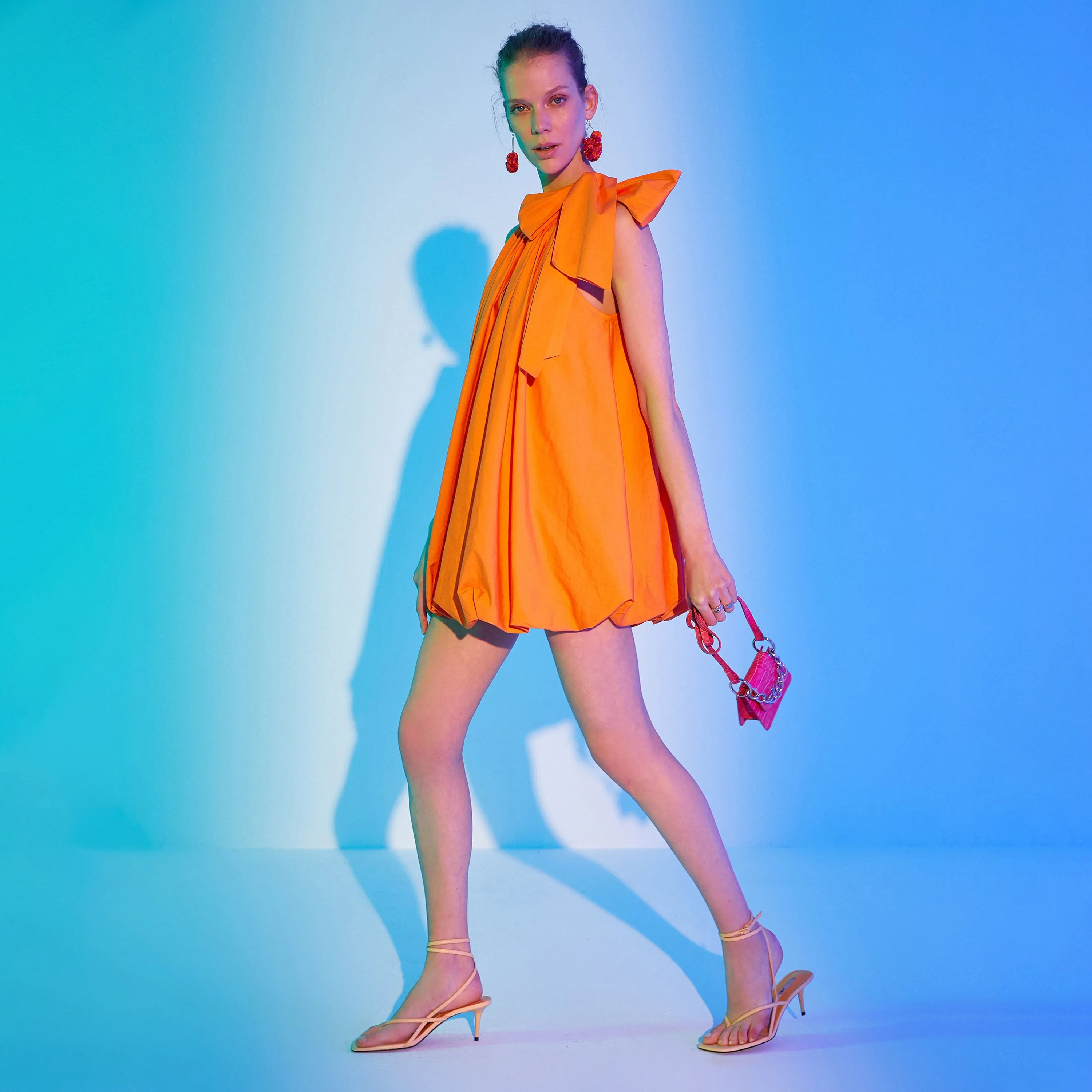 KOTON Orange Halter Neck Balloon Women's Mini Dress-women-clothing-dresses-image-4
