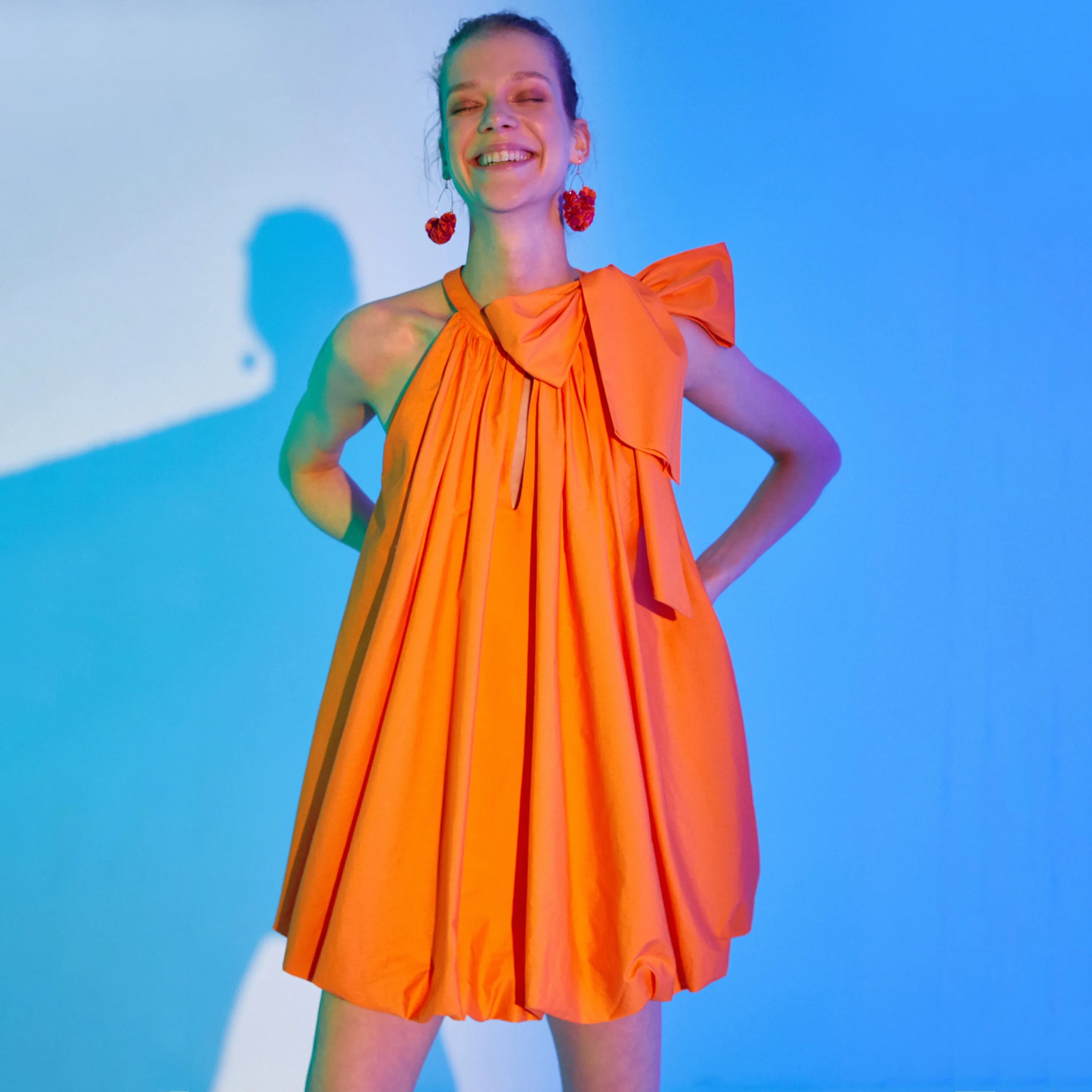 KOTON Orange Halter Neck Balloon Women's Mini Dress-women-clothing-dresses-image-5