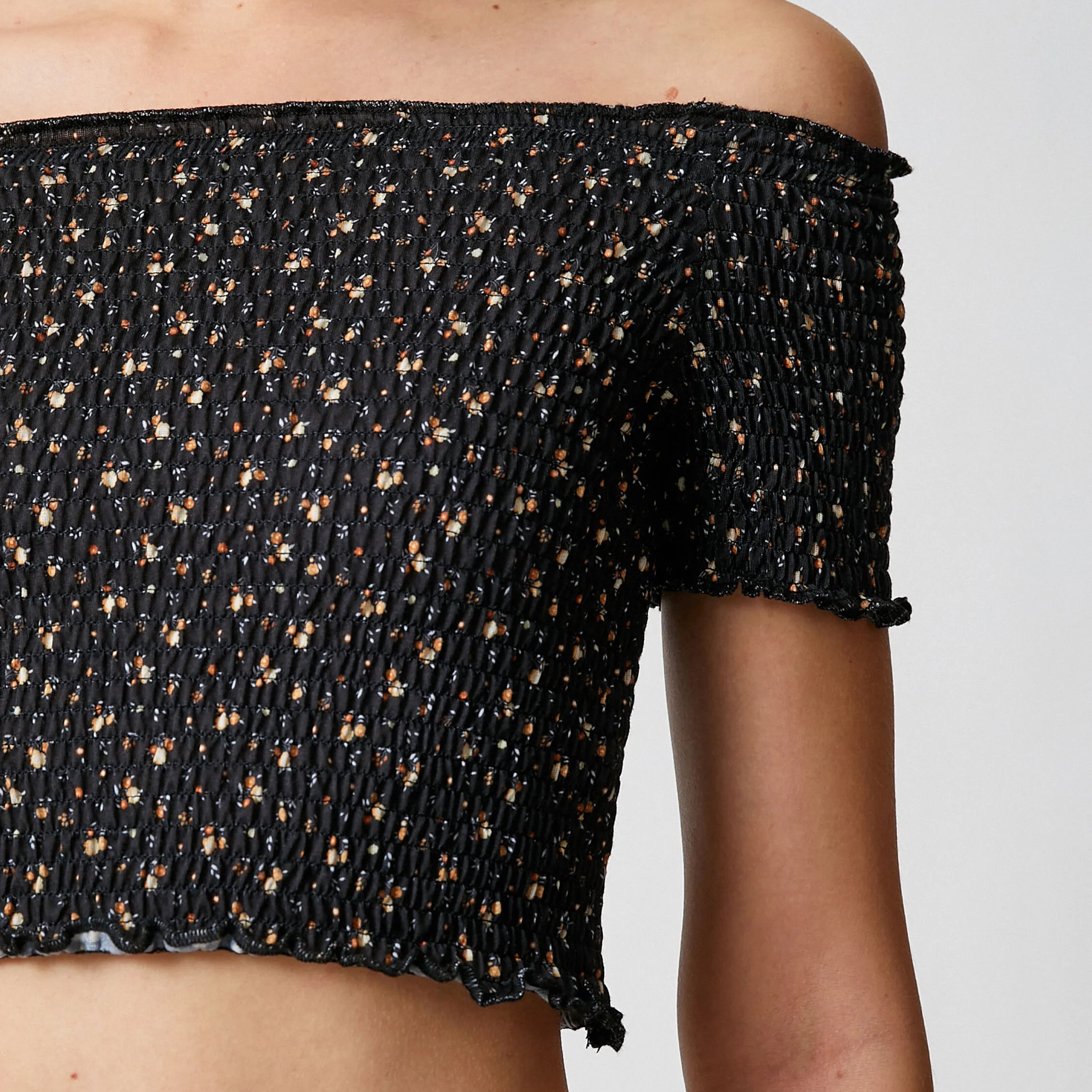KOTON Black Ditsy Floral Off-Shoulder Women's Cropped Top-women-clothing-shirtsandblouses-blouses-image-5