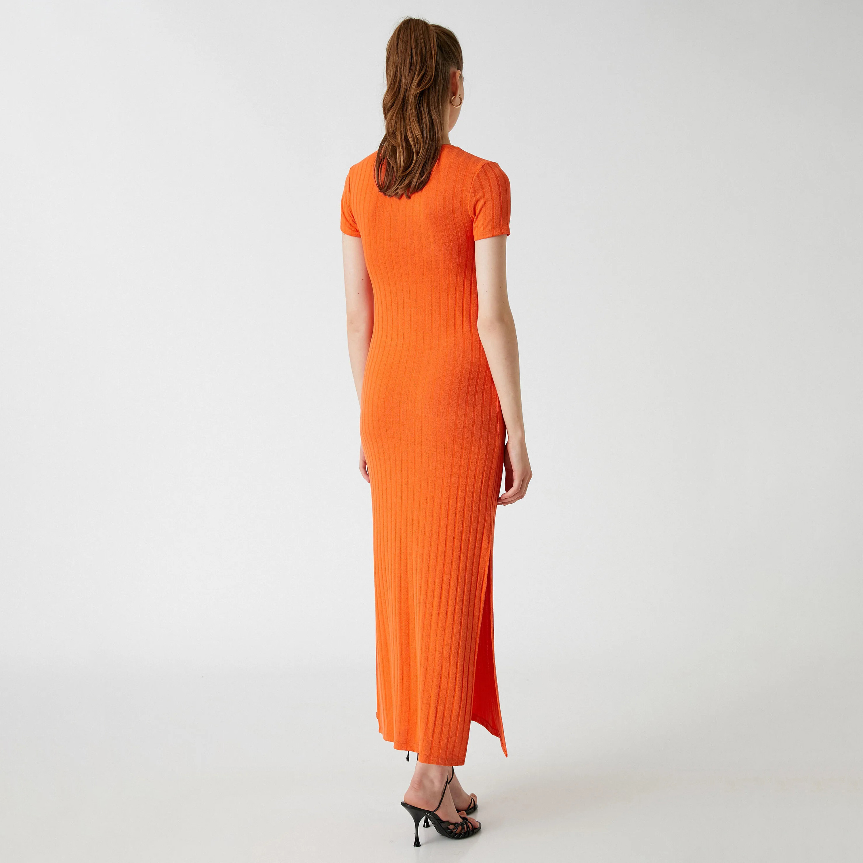 KOTON Orange Ribbed Column Women's Midi Dress-women-clothing-dresses-image-3