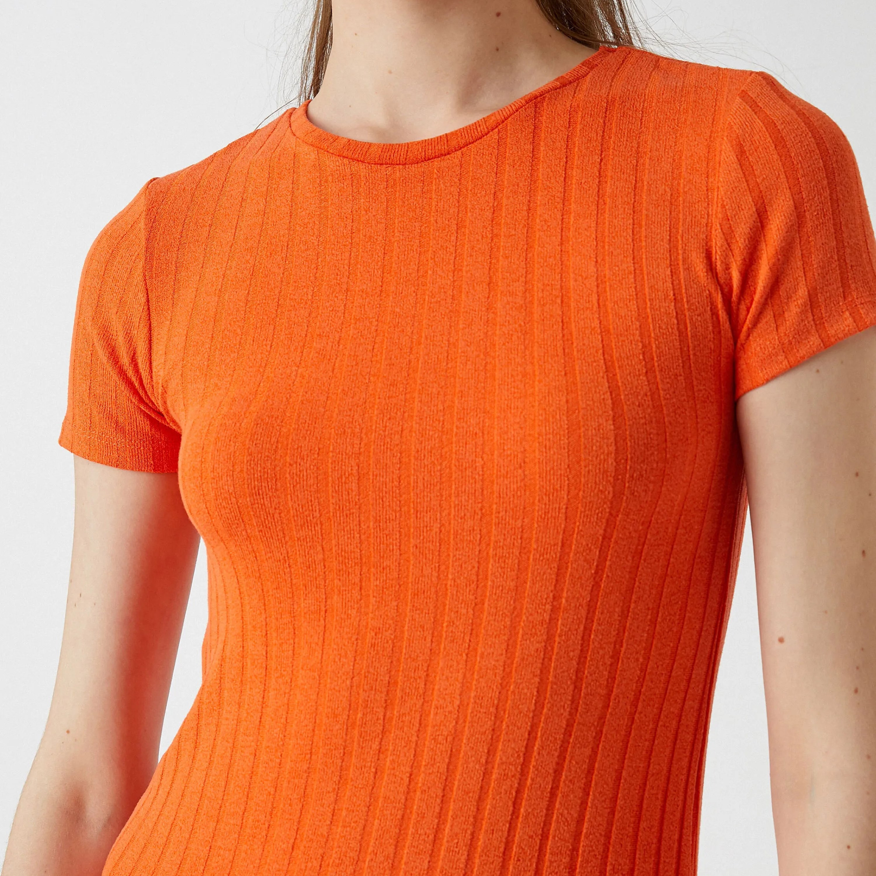 KOTON Orange Ribbed Column Women's Midi Dress-women-clothing-dresses-image-5