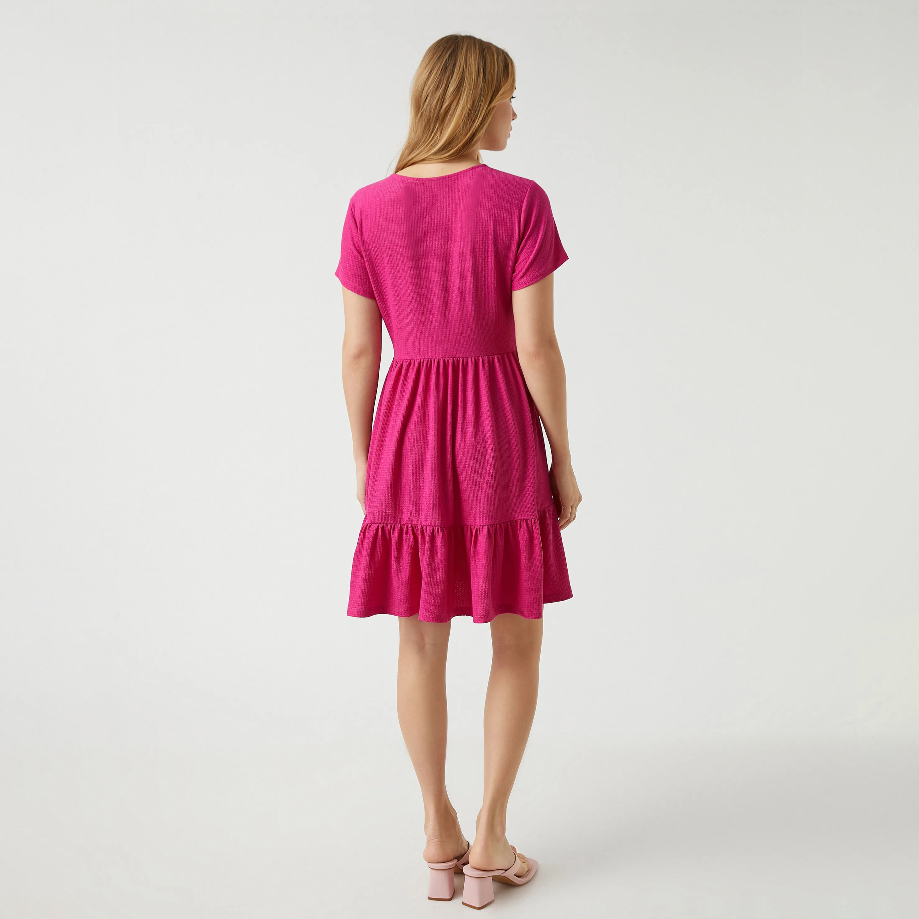 KOTON Pink Textured Fit & Flared Women's Mini Dress-women-clothing-dresses-image-4