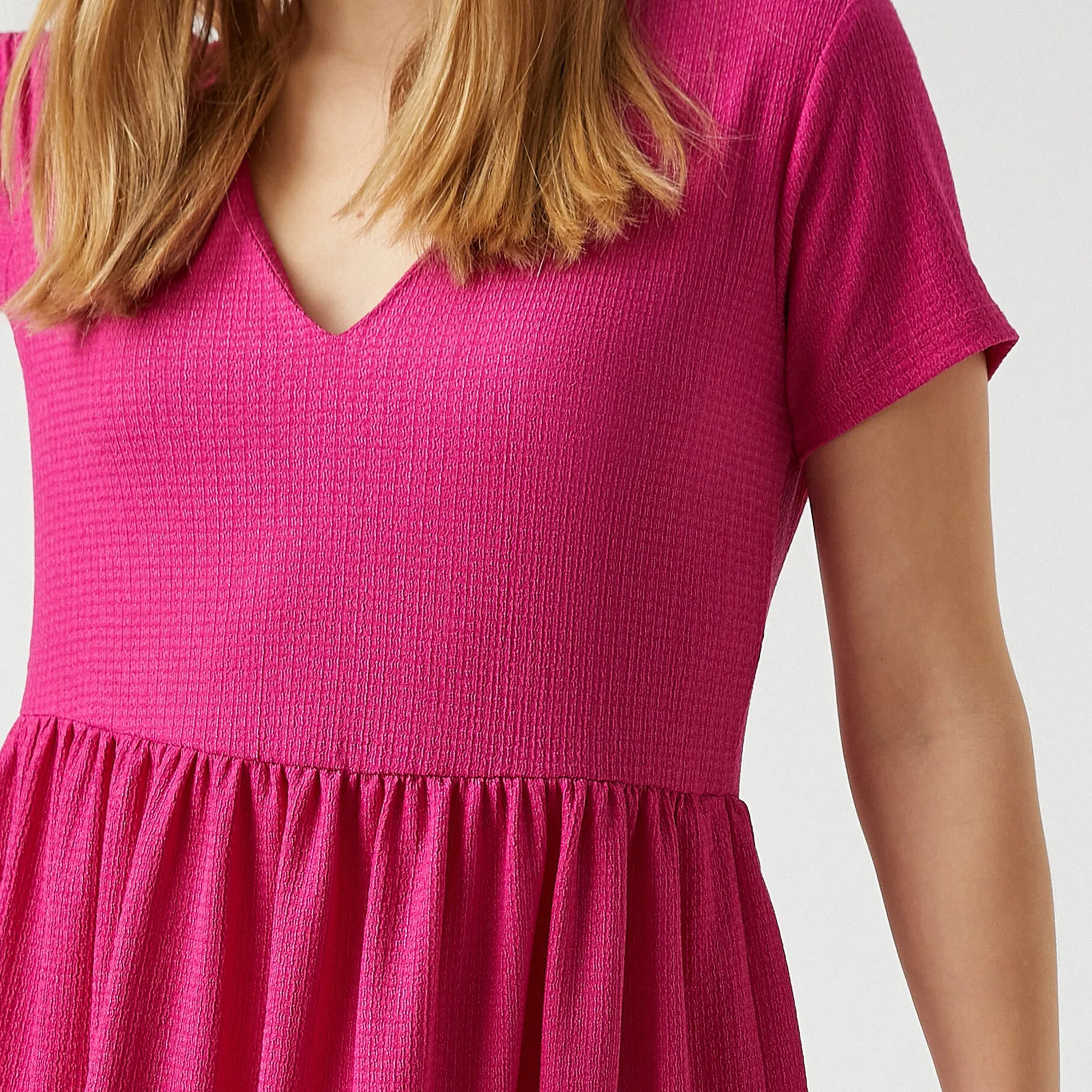 KOTON Pink Textured Fit & Flared Women's Mini Dress-women-clothing-dresses-image-5