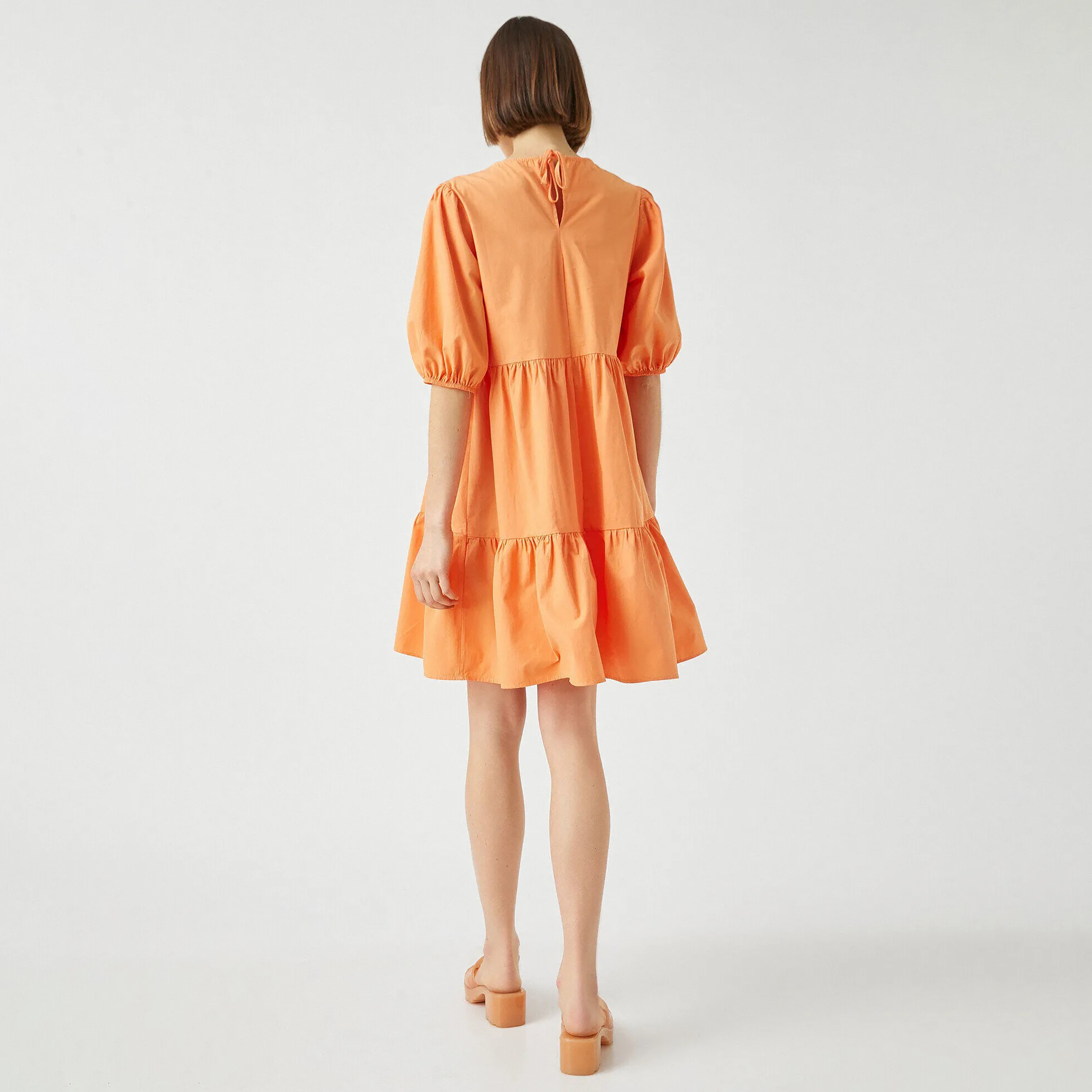 KOTON Orange Puff Sleeves Fit & Flared Women's Mini Dress-women-clothing-dresses-image-3