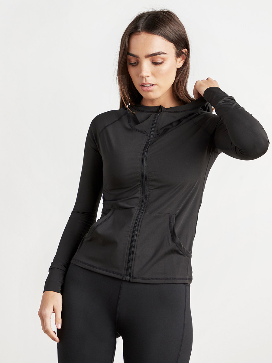 Styli Plain Hooded Jacket with Zip Closure-sports-women-clothing-hoodiesandsweatshirts-image-1