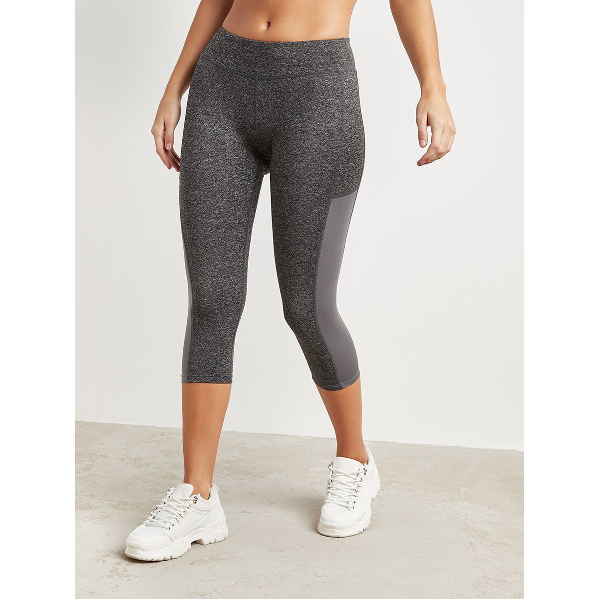 Styli Side Pocket Melange Crop Activewear Leggings-women-clothing-leggings-image-1