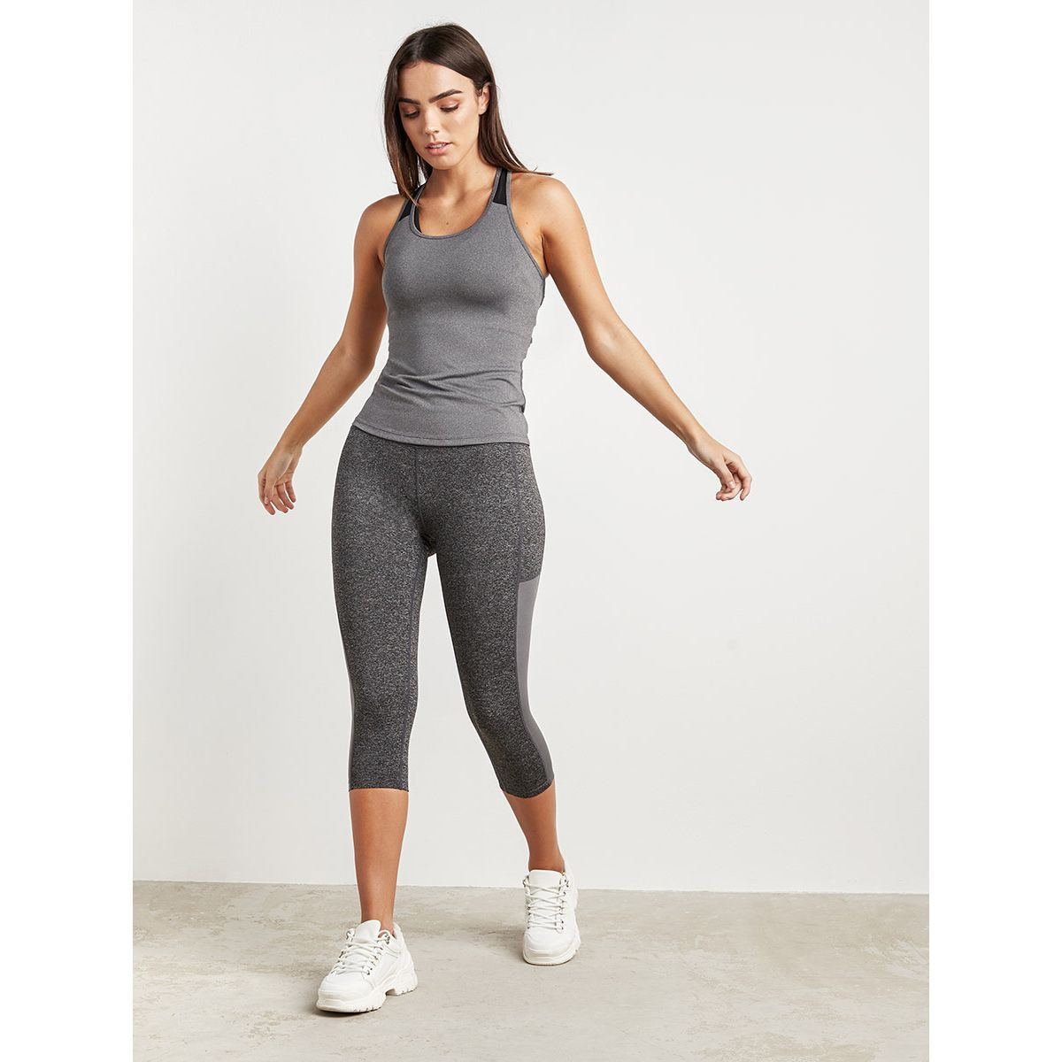 Styli Side Pocket Melange Crop Activewear Leggings-women-clothing-leggings-image-2