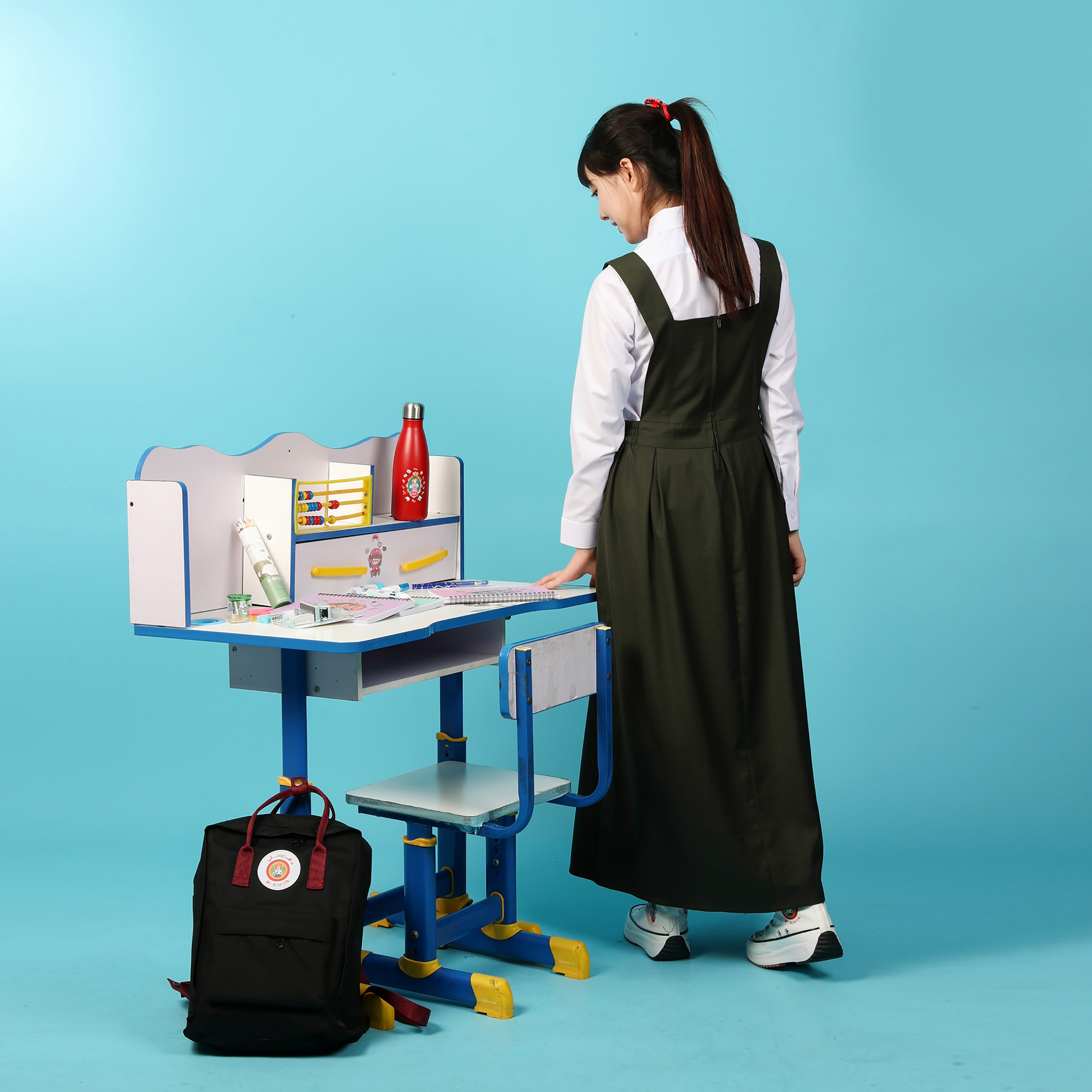 My School Sleeveless Uniform Dress with Tie-girls-clothing-schoolwear-dresses-image-5