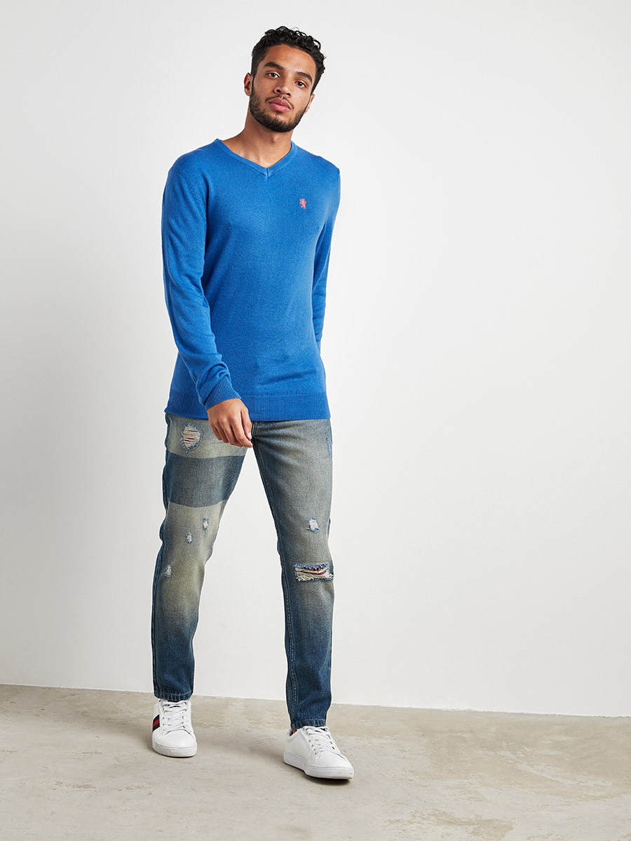 Plain Sweater with V-neck and Long Sleeves-men-clothing-sweatersandpullovers-image-2