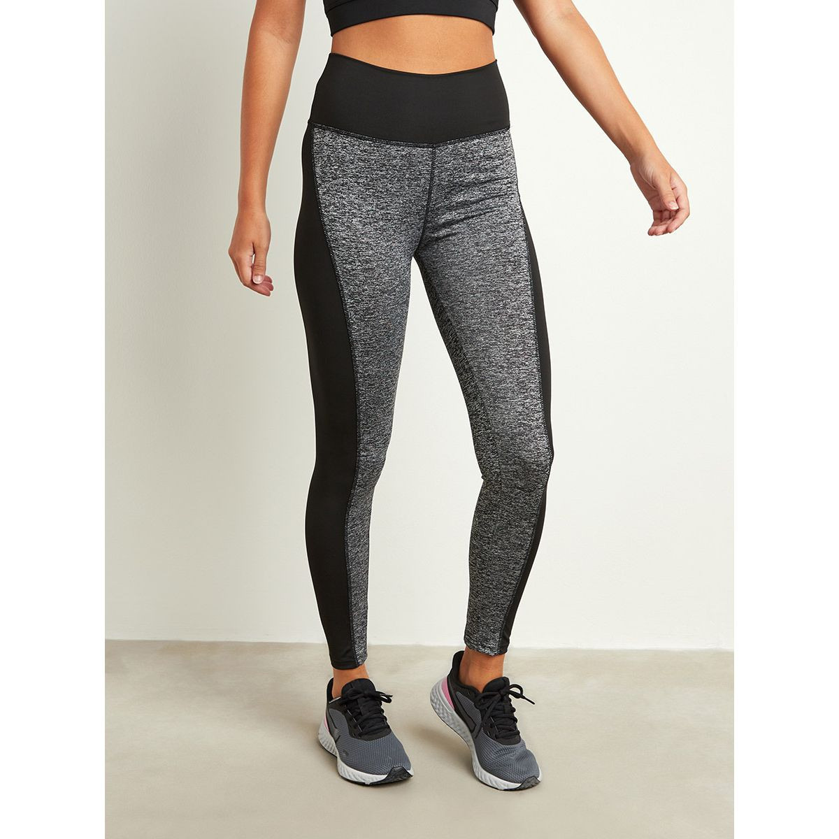 Styli Color Block Panel Melange Activewear Leggings-women-clothing-bottoms-leggings-image-1