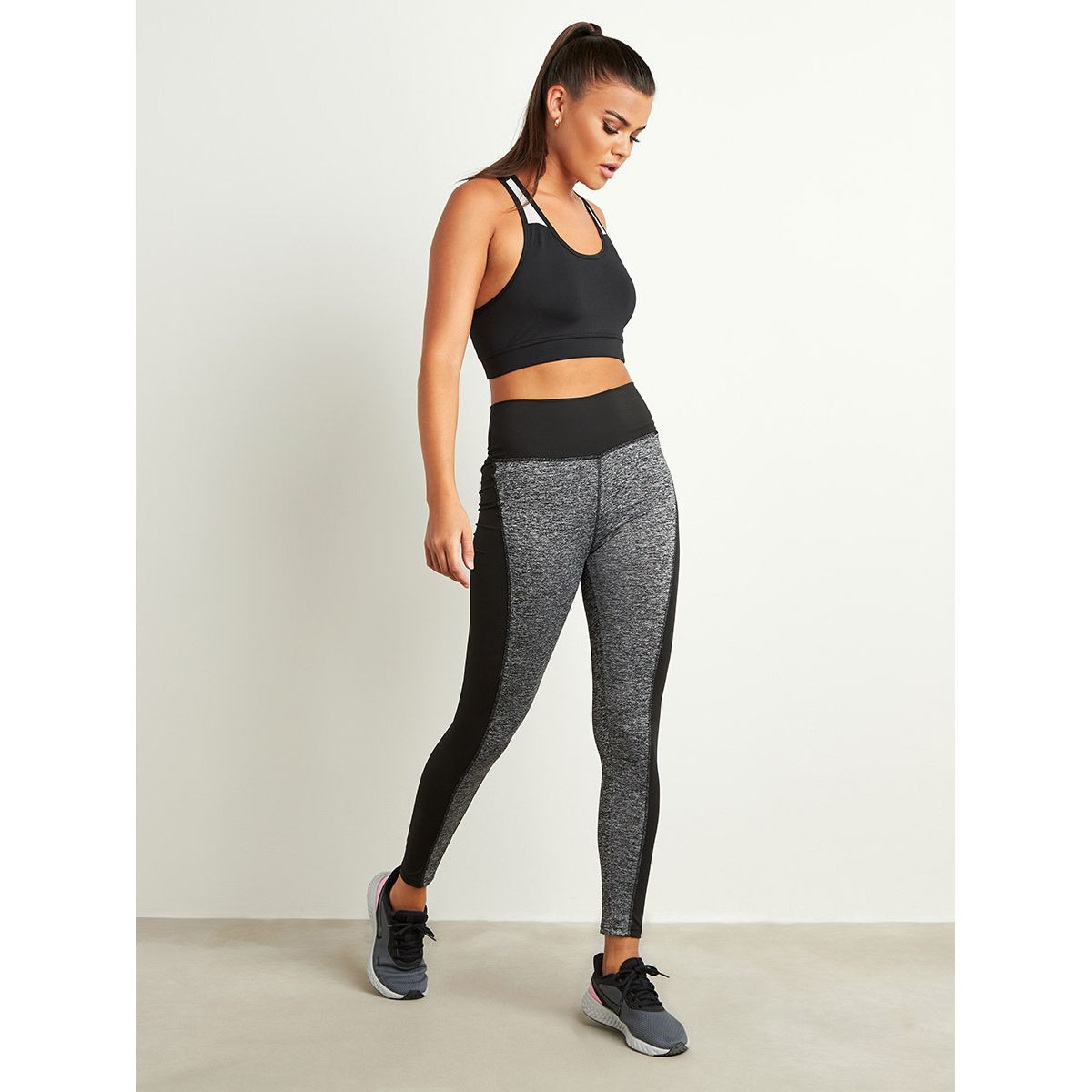 Styli Color Block Panel Melange Activewear Leggings-women-clothing-bottoms-leggings-image-3