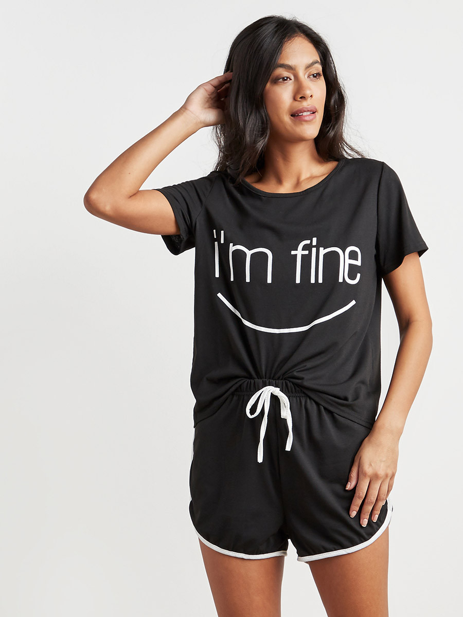 Styli Printed Round Neck T-Shirt and Shorts Set-women-clothing-nightwear-pyjamas-longsets-image-1