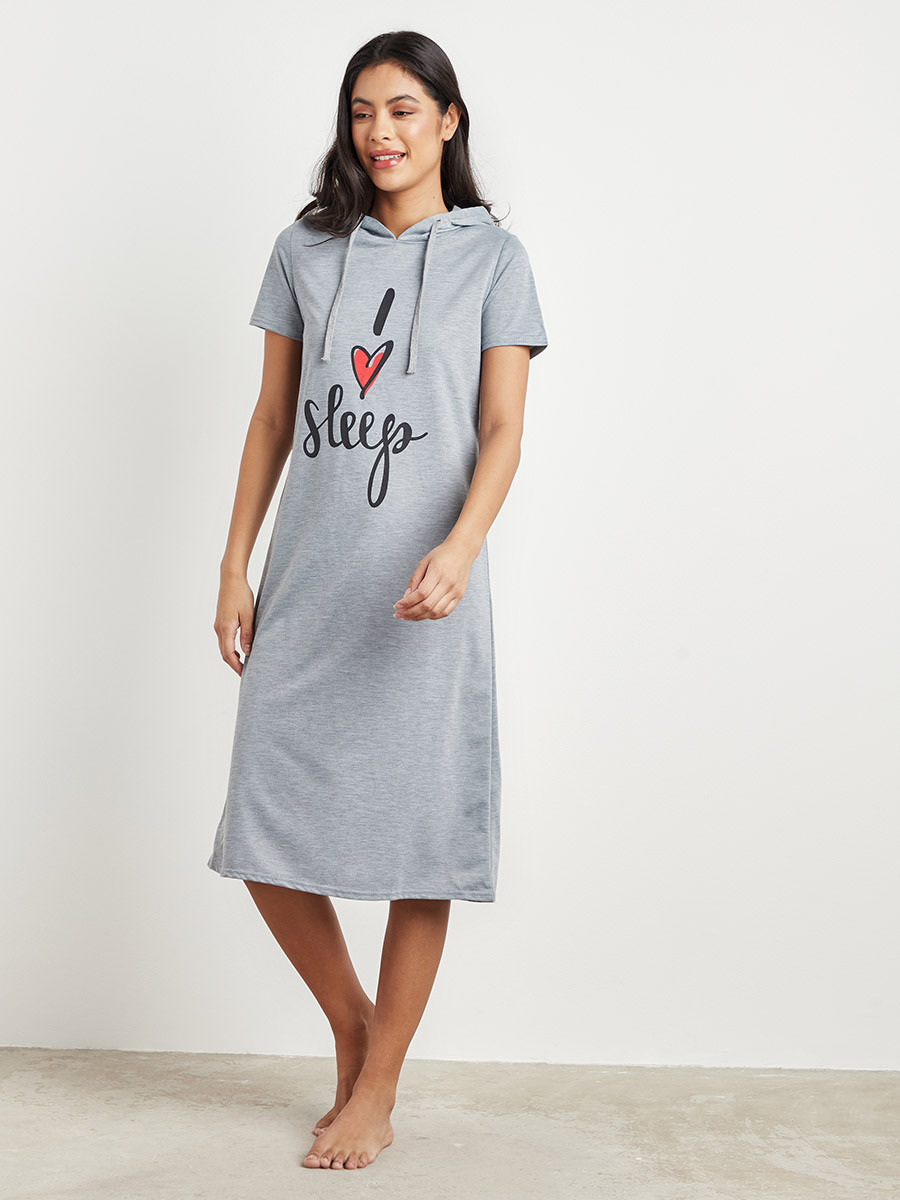 Styli Slogan Printed Hooded Nightdress-women-clothing-nightwear-nighties-image-2