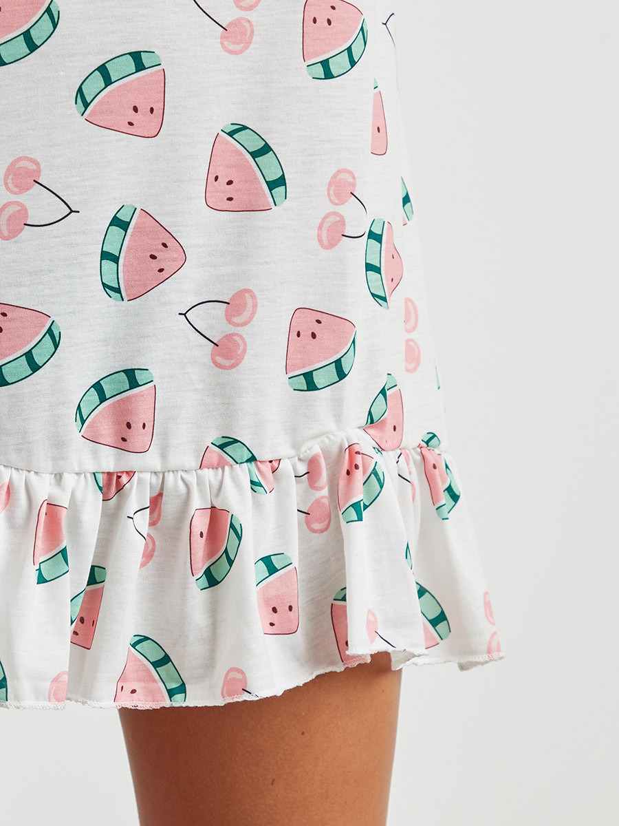 Styli Printed Sleep Dress with Ruffle Detail and Short Sleeves-women-clothing-nightwear-nighties-image-2