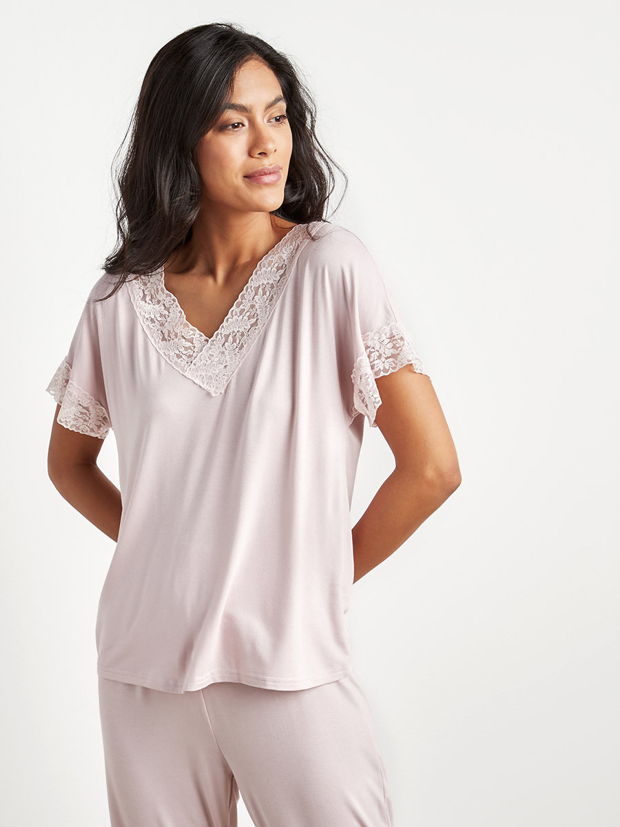 طقم بيجاما تيشرت دانتيل وبنطال من ستايلي-women-clothing-nightwear-pyjamas-longsets-image-4