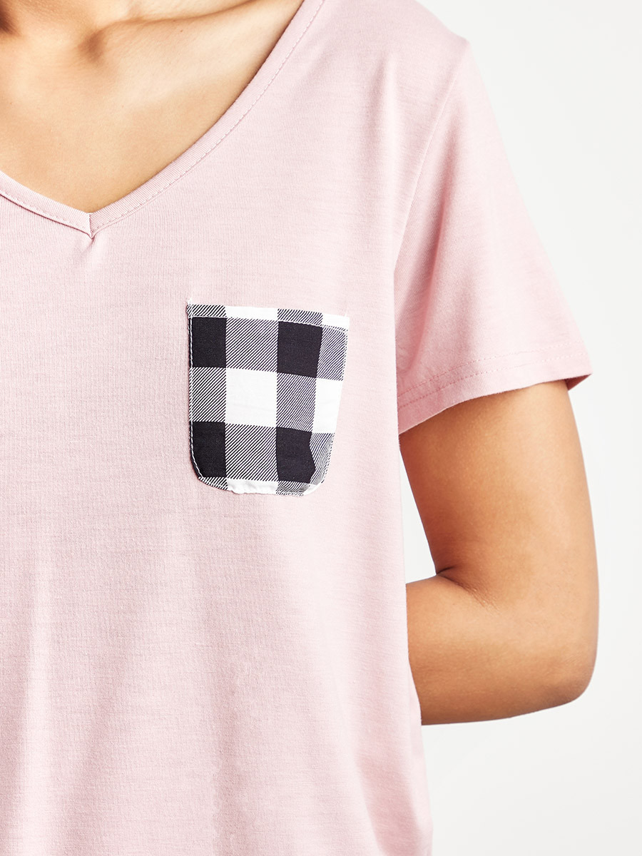 طقم بيجاما تيشيرت وبنطلون مضلع من ستايلي-women-clothing-nightwear-pyjamas-longsets-image-6