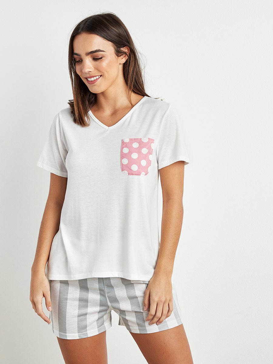 طقم بيجاما تيشيرت وشورت سادة من ستايلي-women-clothing-nightwear-pyjamas-longsets-image-2