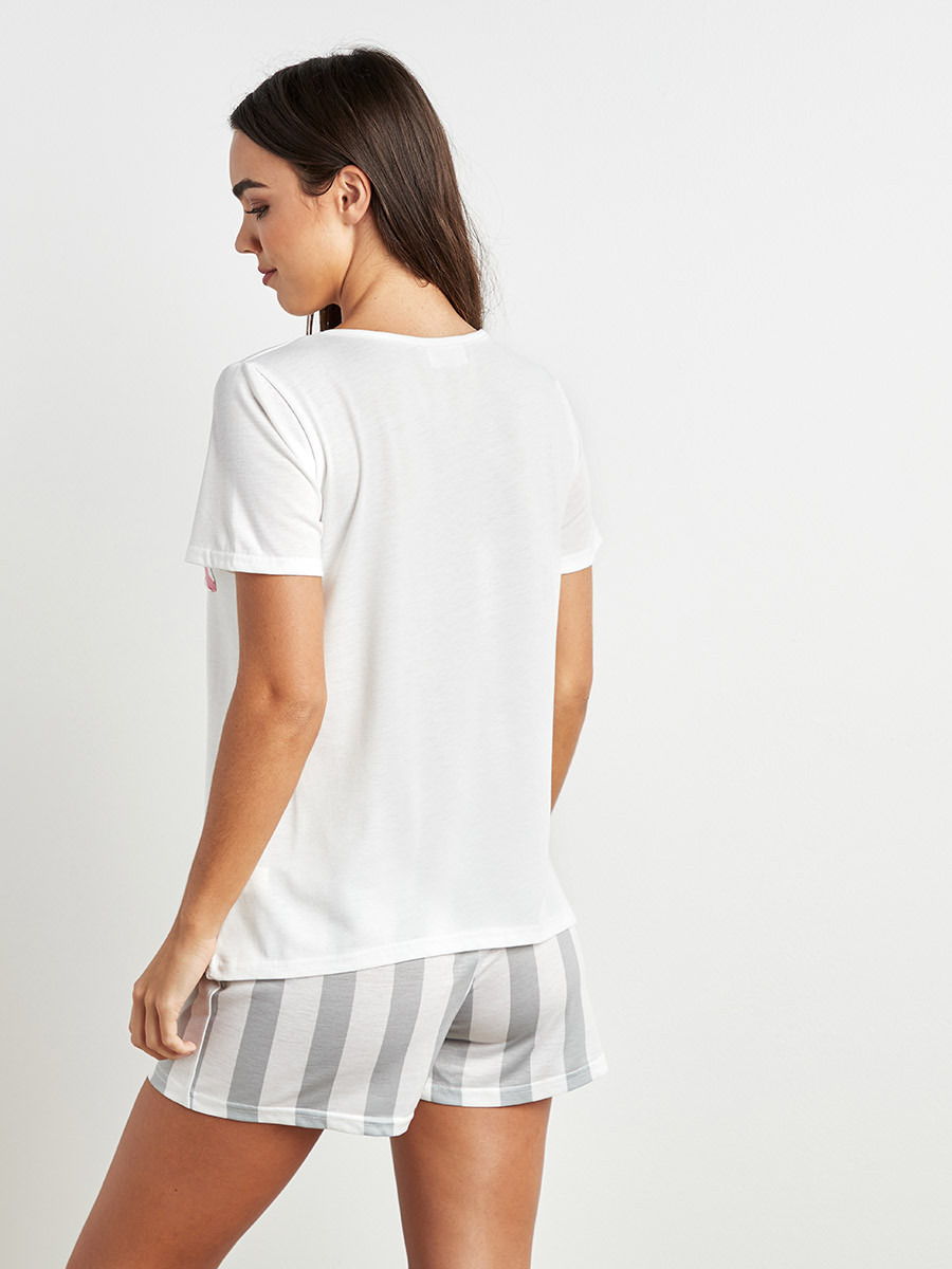طقم بيجاما تيشيرت وشورت سادة من ستايلي-women-clothing-nightwear-pyjamas-longsets-image-3