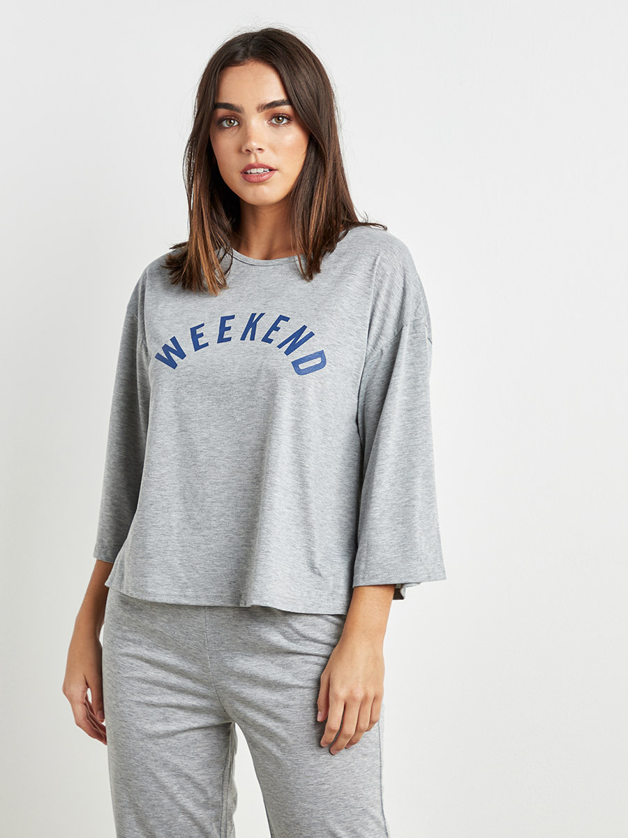 Styli Printed T-shirt and 3/4 Plain Pyjama Set-women-clothing-nightwear-pyjamas-bottoms-image-2