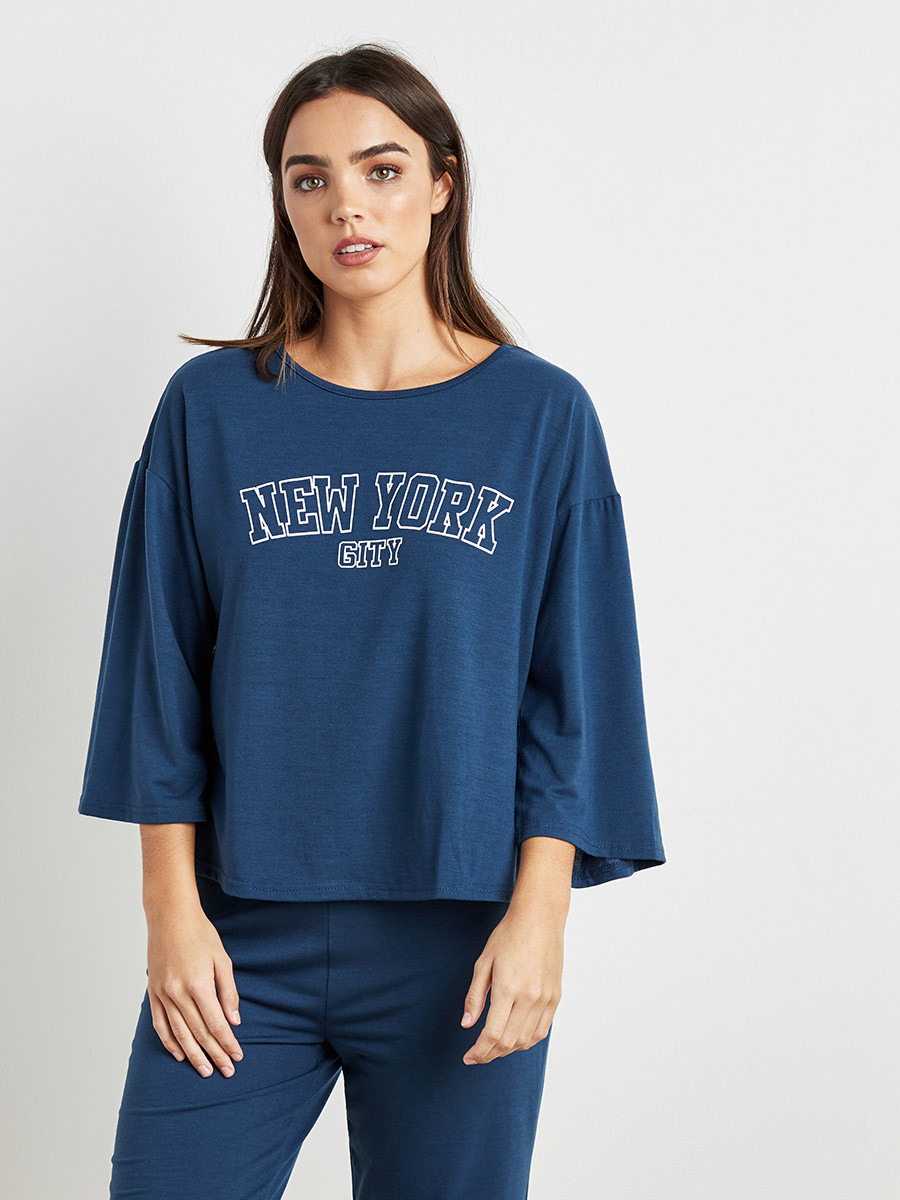 طقم بيجاما تيشرت مطبوع وبنطال من ستايلي-women-clothing-nightwear-pyjamas-bottoms-image-2