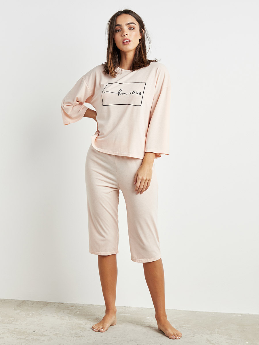 طقم بيجاما تيشرت مطبوع وبنطال من ستايلي-women-clothing-nightwear-pyjamas-bottoms-image-1
