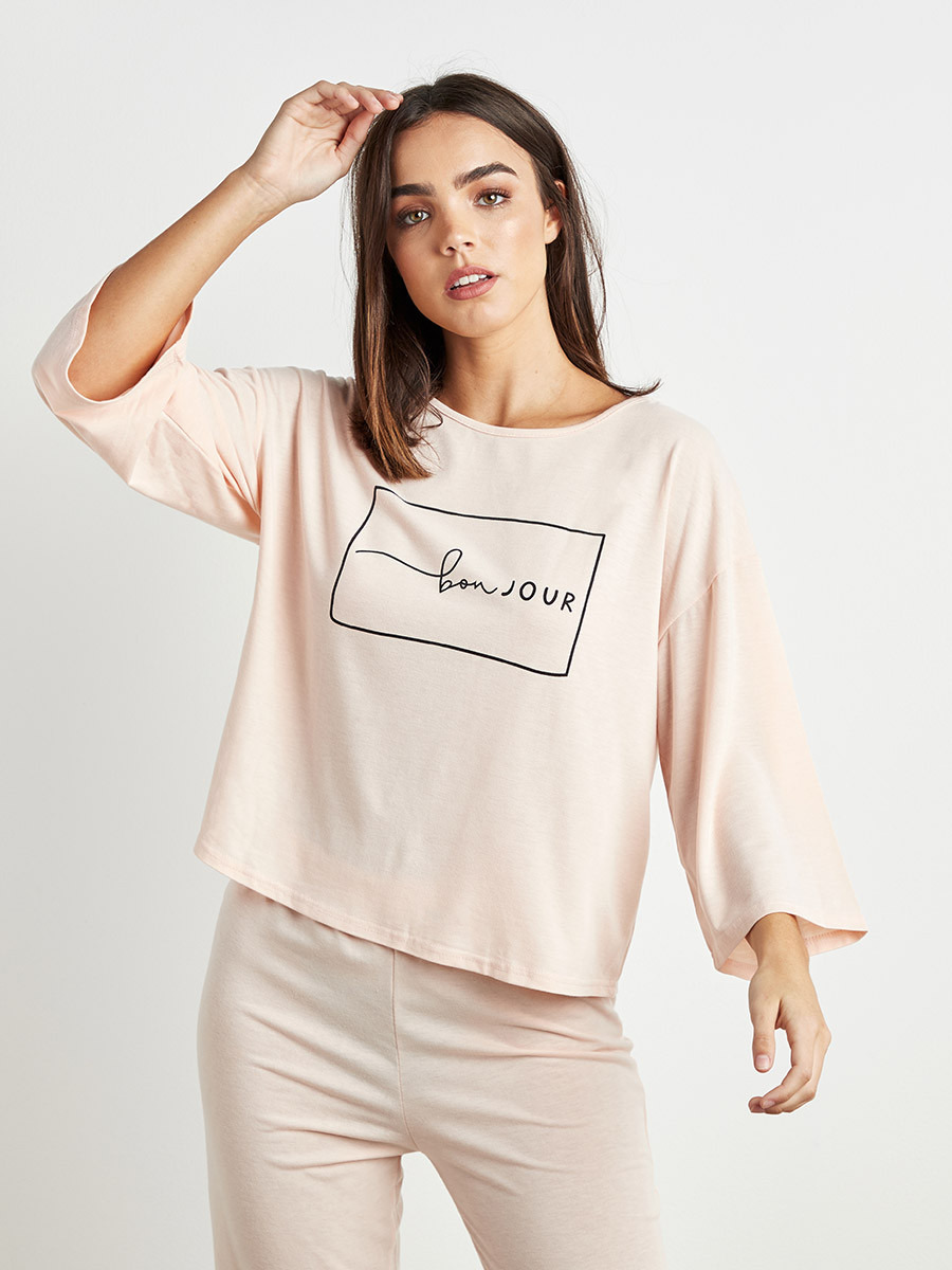طقم بيجاما تيشرت مطبوع وبنطال من ستايلي-women-clothing-nightwear-pyjamas-bottoms-image-2