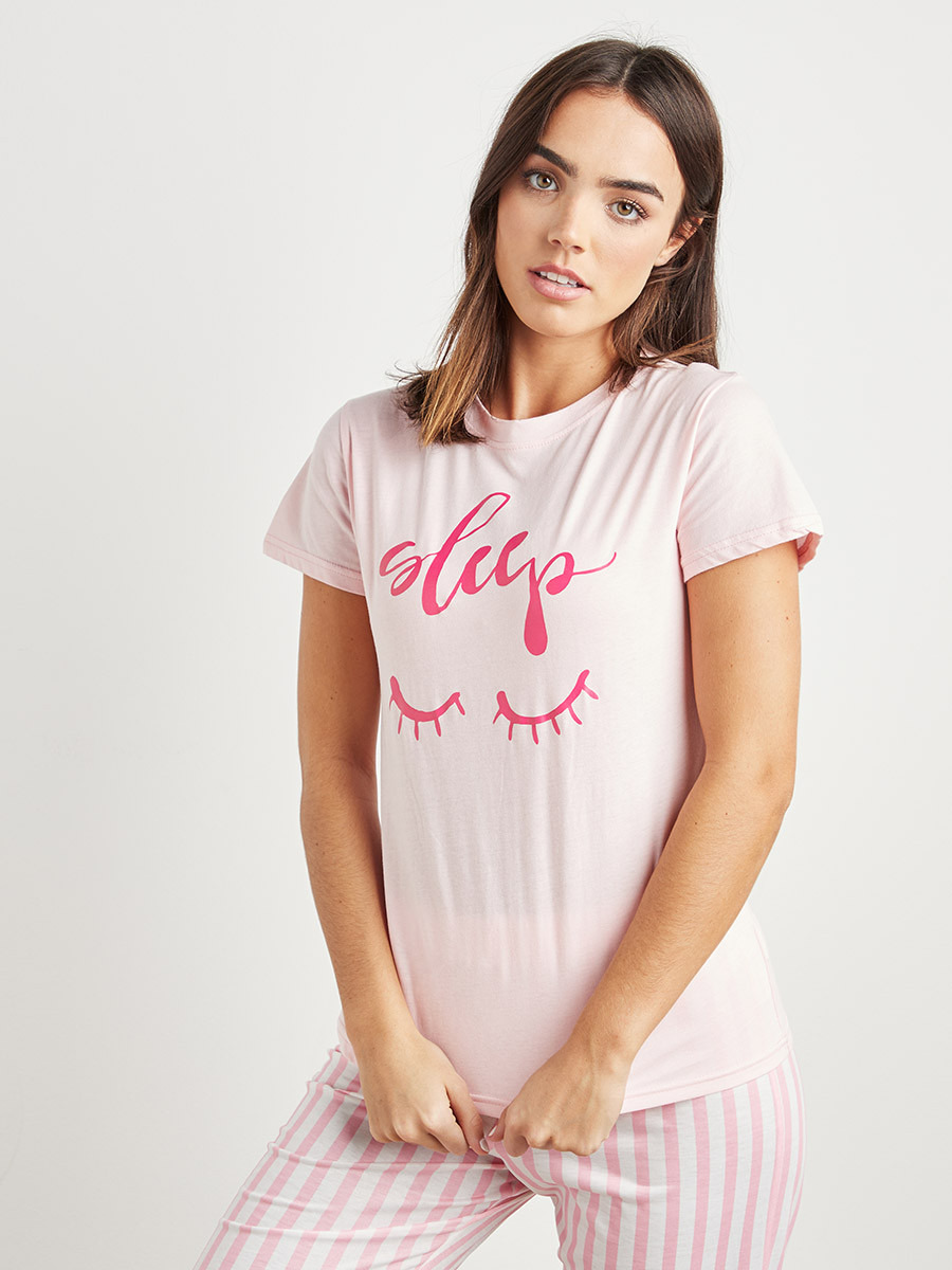 Styli Printed T-shirt an Striped Pyjama Set-women-clothing-nightwear-pyjamas-bottoms-image-2