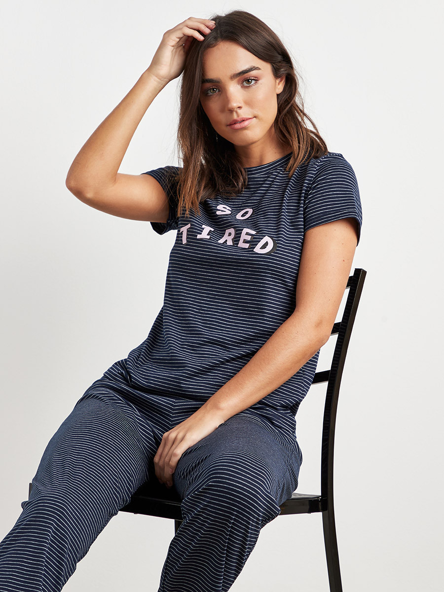 Styli Striped T-shirt and Full Length Pyjama Set-women-clothing-nightwear-pyjamas-bottoms-image-1