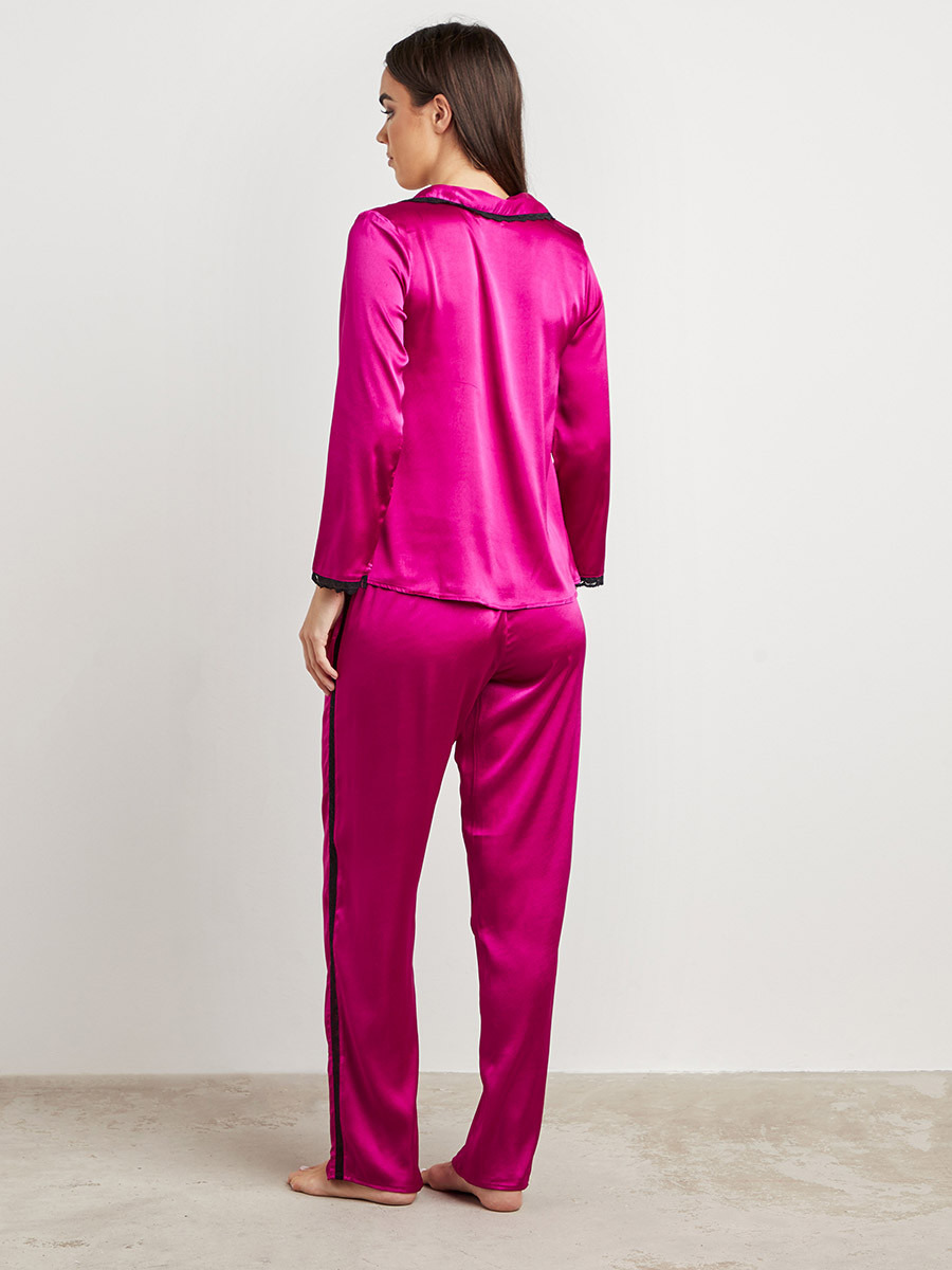 طقم بيجاما بلوزة وبنطلون بتفاصيل دانتيل من ستايلي-women-clothing-nightwear-pyjamas-longsets-image-2