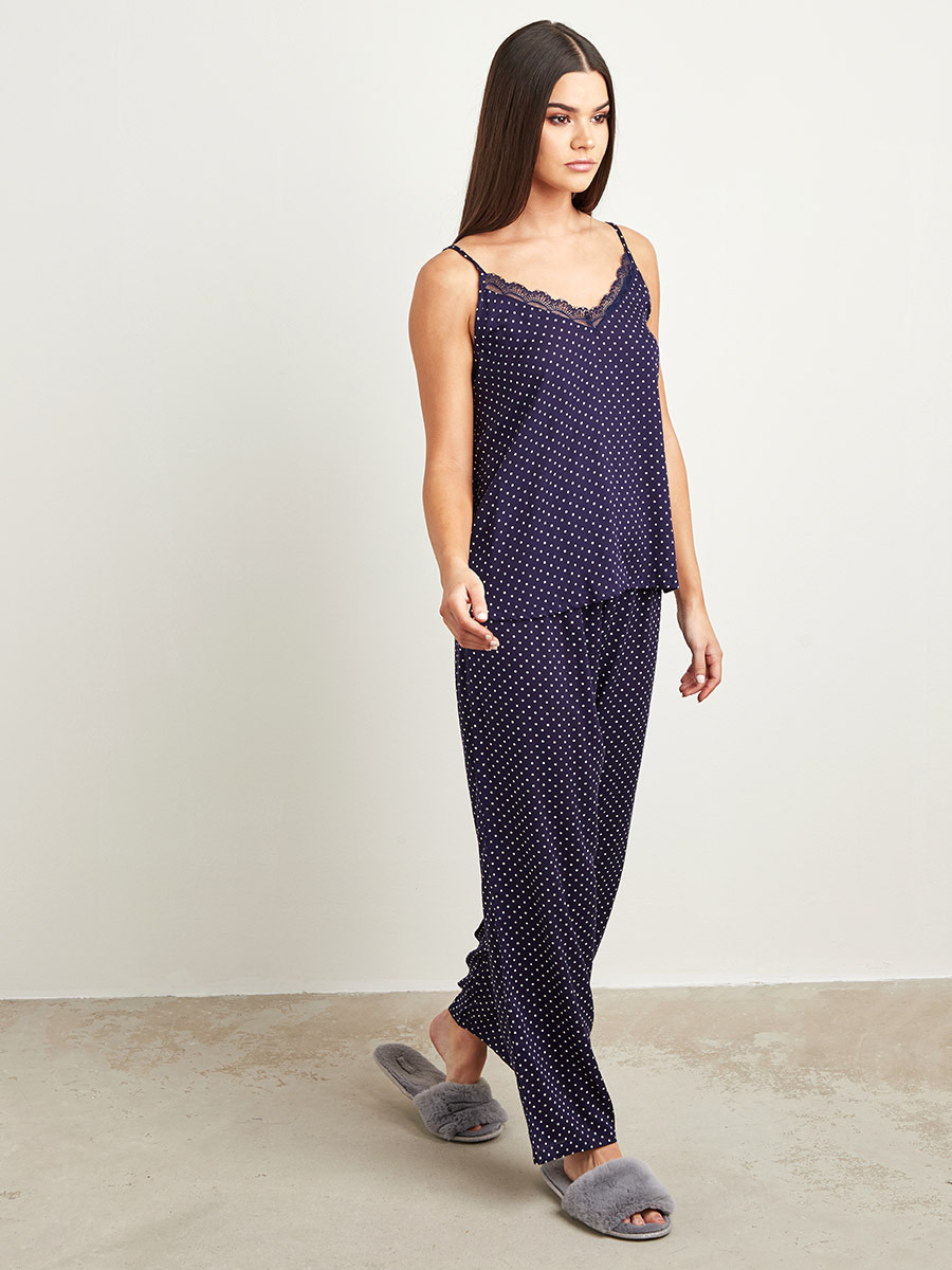 طقم بيجاما بنطلون وبلوزة بحمالات رفيعة منقطة من ستايلي-women-clothing-nightwear-pyjamas-bottoms-image-2