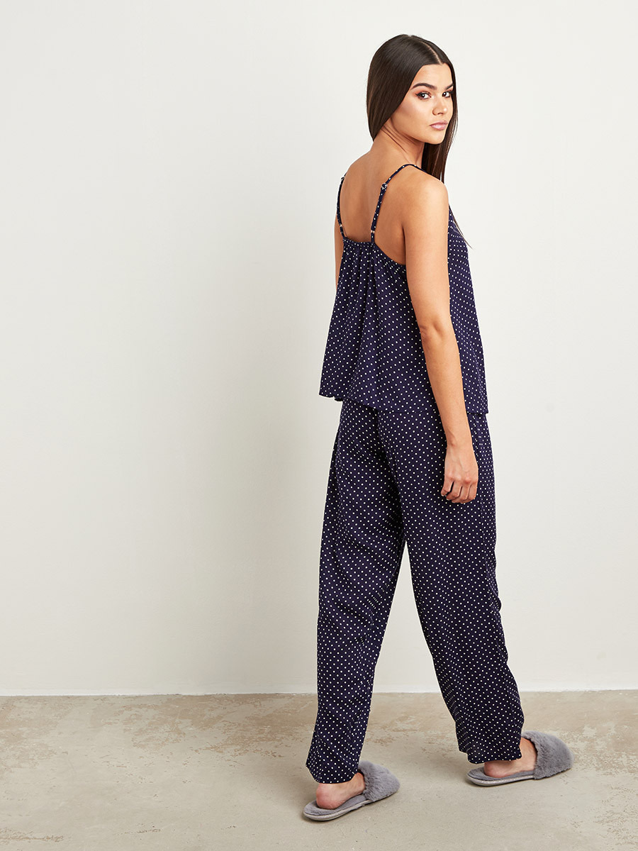 طقم بيجاما بنطلون وبلوزة بحمالات رفيعة منقطة من ستايلي-women-clothing-nightwear-pyjamas-bottoms-image-3