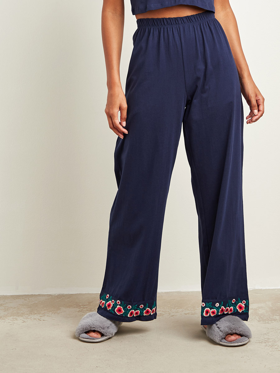 Styli Embroidered Trim Crop Top and Wide Leg Pyjama Set-women-clothing-nightwear-pyjamas-bottoms-image-6