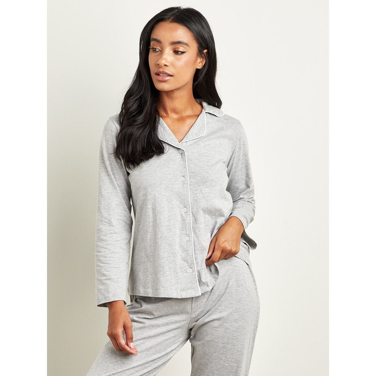 طقم بيجاما قميص وبنطلون قطن سادة من ستايلي-women-clothing-nightwear-pyjamas-longsets-image-3