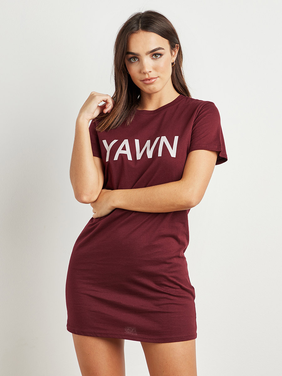 Styli Yawn Print Sleep Dress with Round Neckline-women-clothing-nightwear-nighties-image-1