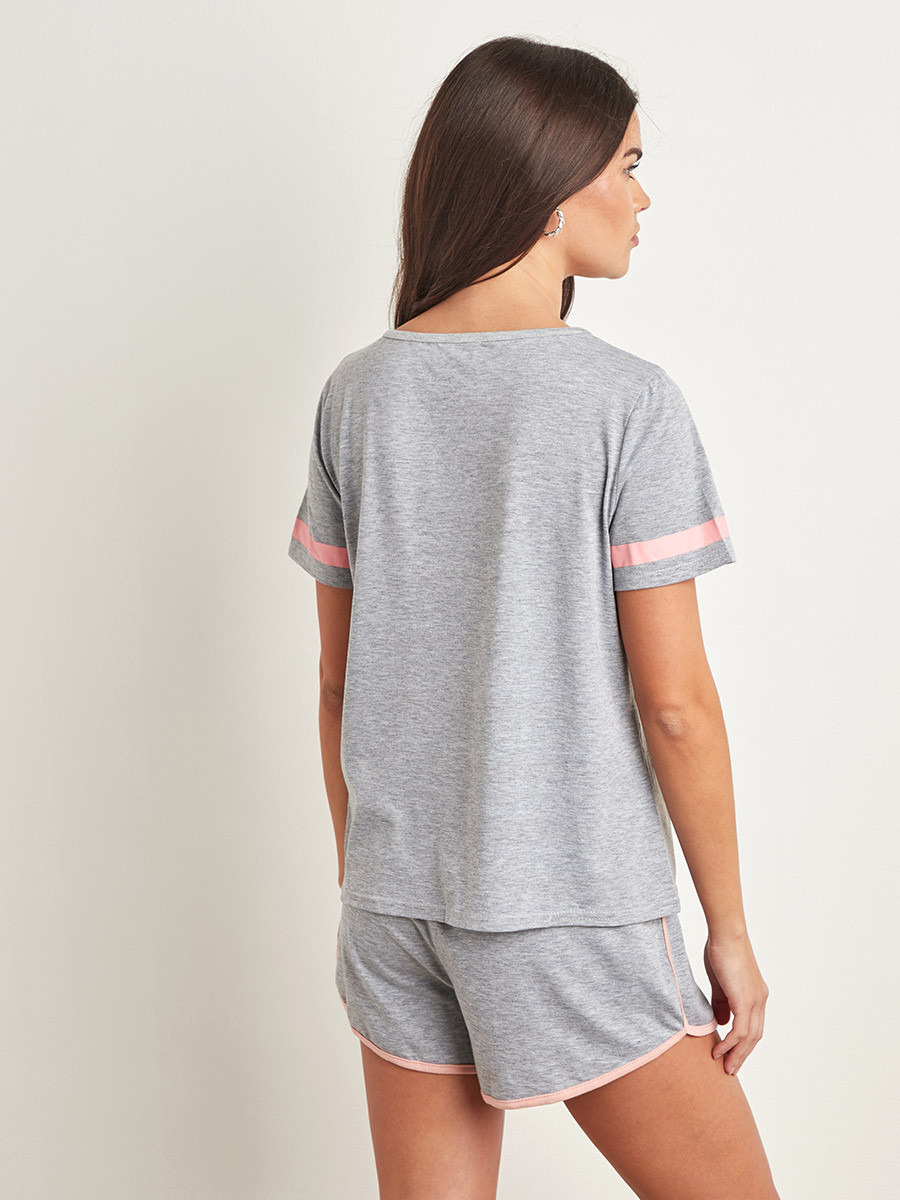 Styli Choose To Snooze Printed T-shirt and Contrast Trim Shorts Set-women-clothing-nightwear-pyjamas-bottoms-image-4
