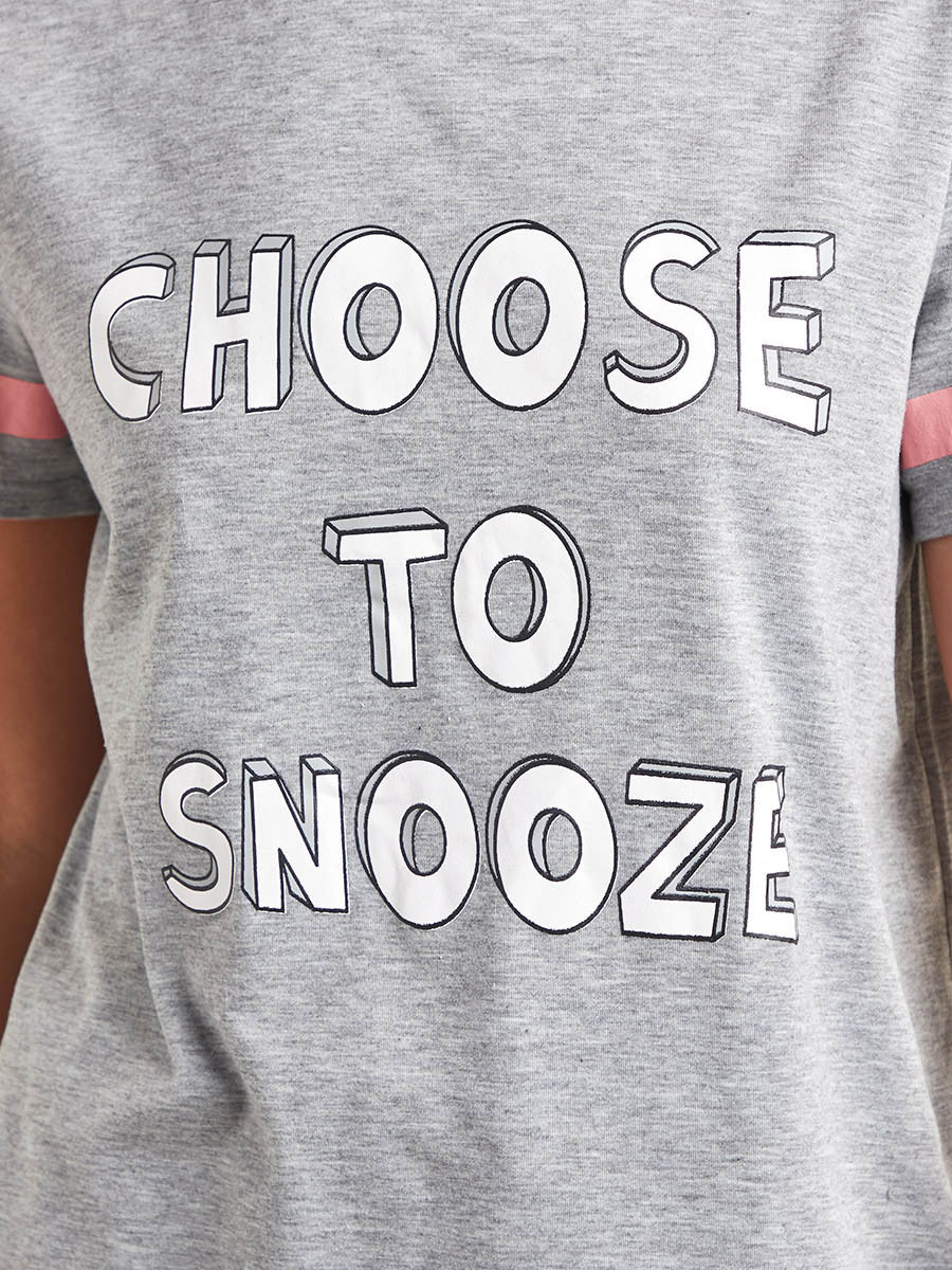 Styli Choose To Snooze Printed T-shirt and Contrast Trim Shorts Set-women-clothing-nightwear-pyjamas-bottoms-image-5