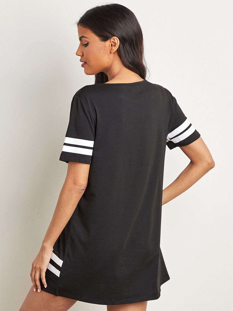 Styli New York Print Striped Sleeves Sleep T-shirt Dress-women-clothing-nightwear-nighties-image-3