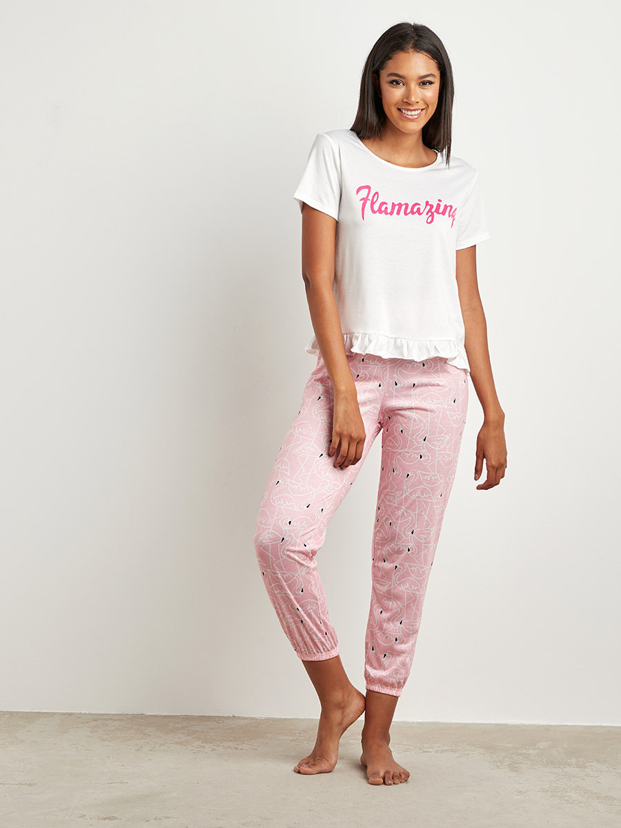 طقم بيجاما بنطلون وتيشيرت بطبعة من ستايلي-women-clothing-nightwear-pyjamas-bottoms-image-1