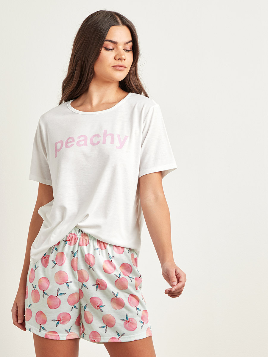 Styli Peachy Regular Fit T-shirt and Printed Shorts Set-women-clothing-nightwear-pyjamas-longsets-image-1