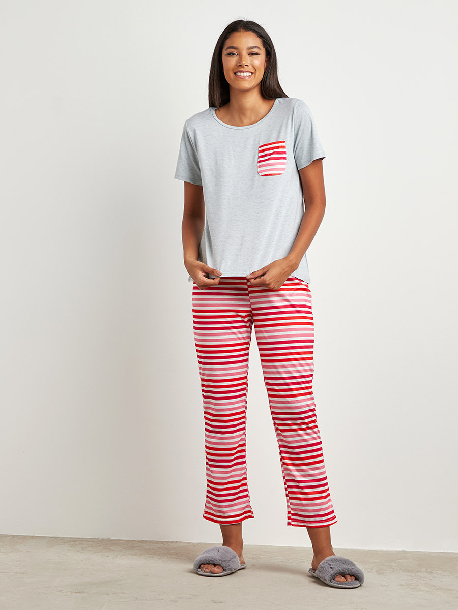 طقم بيجاما بنطلون مخطط وتيشيرت من ستايلي-women-clothing-nightwear-pyjamas-bottoms-image-1