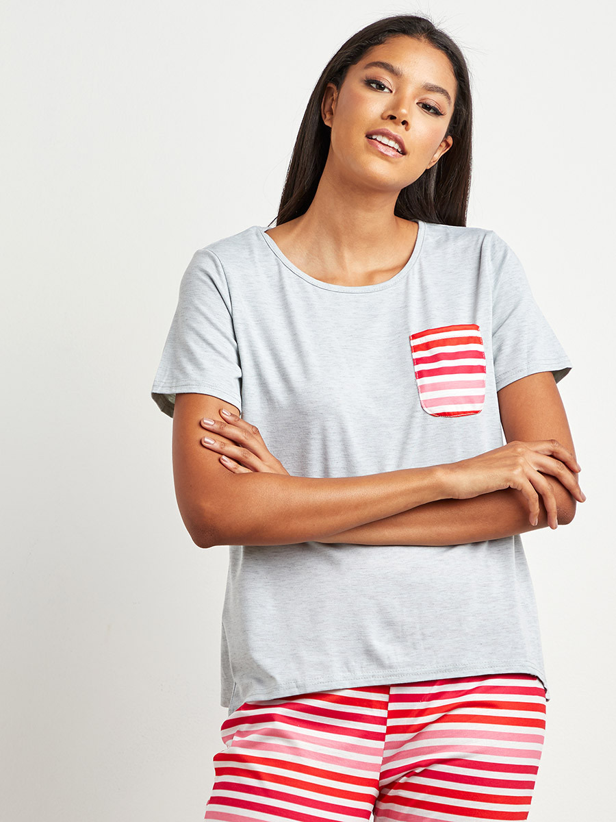 طقم بيجاما بنطلون مخطط وتيشيرت من ستايلي-women-clothing-nightwear-pyjamas-bottoms-image-2