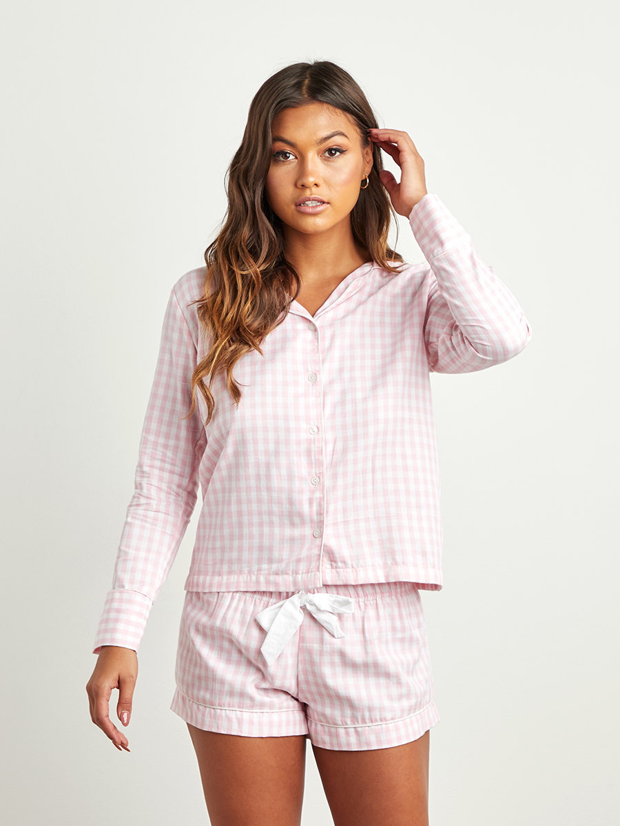 طقم شورت وبلوزة بأكمام طويلة من ستايلي-women-clothing-nightwear-pyjamas-longsets-image-1