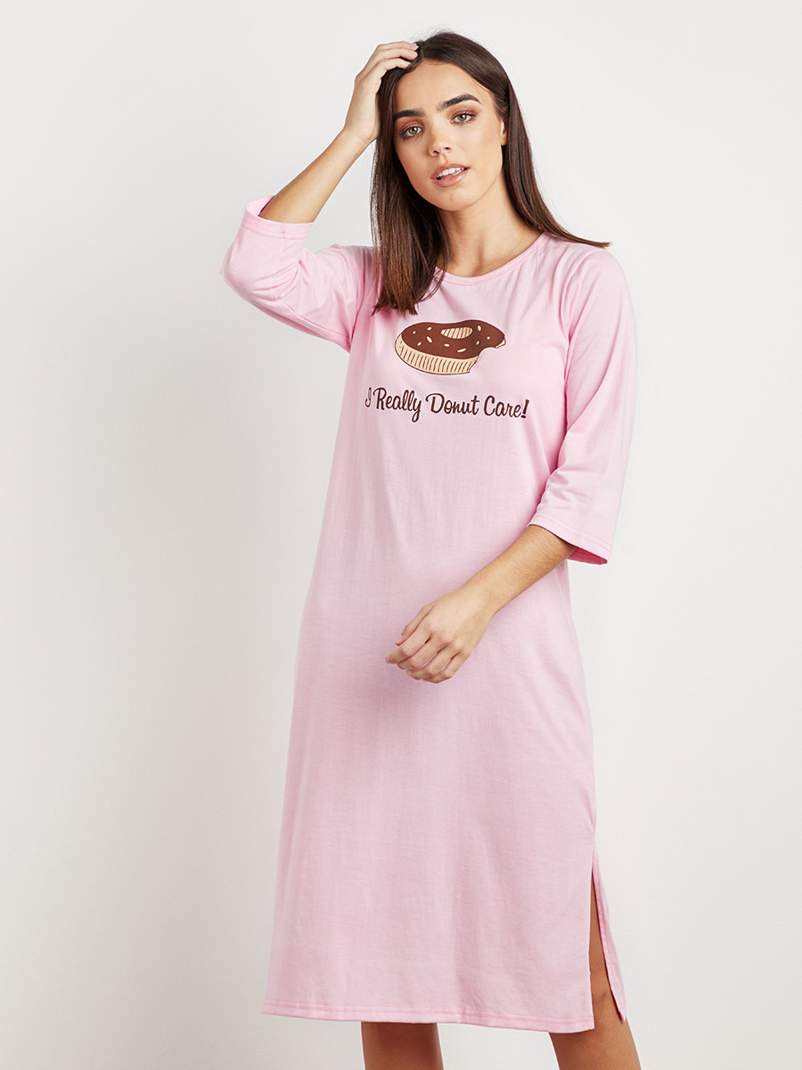 Donut Printed Sleep Dress with Short Sleeves-women-clothing-nightwear-nighties-image-1