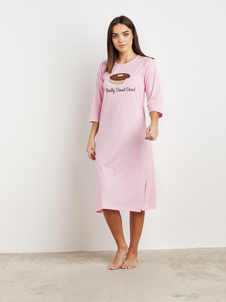Donut Printed Sleep Dress with Short Sleeves-women-clothing-nightwear-nighties-image-2