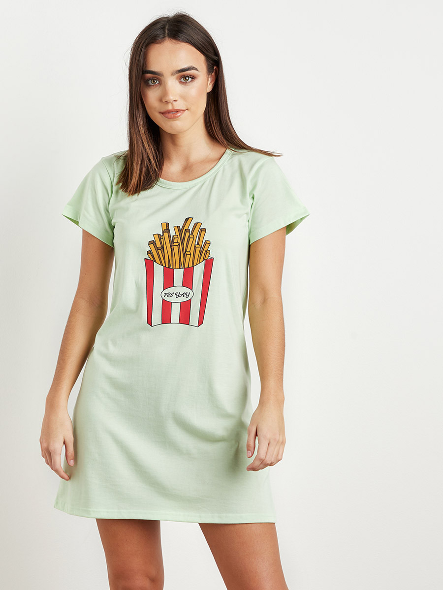 Friyay Printed Mini Sleep Dress with Short Sleeves-women-clothing-nightwear-nighties-image-1
