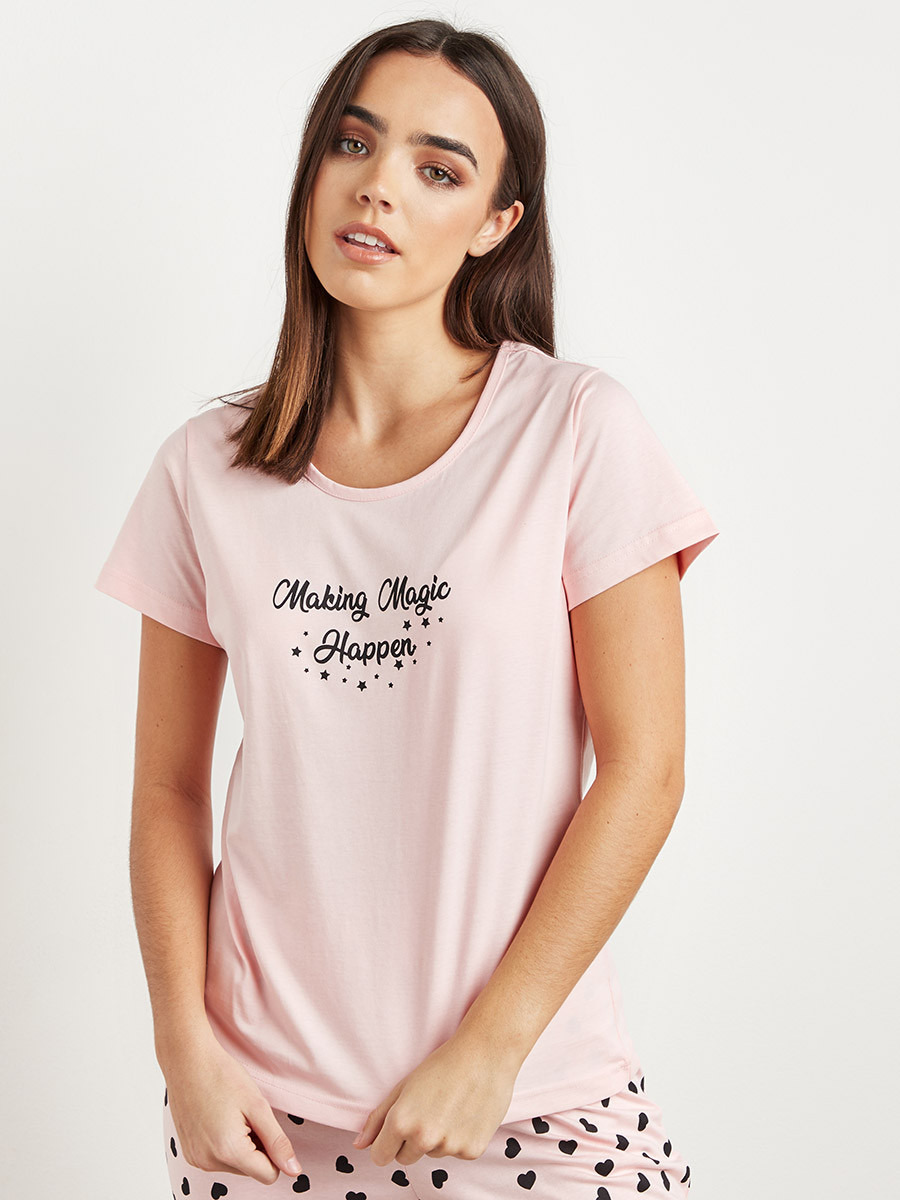 Making Magic Happen Print T-shirt and Capri Set-women-clothing-nightwear-pyjamas-longsets-image-2